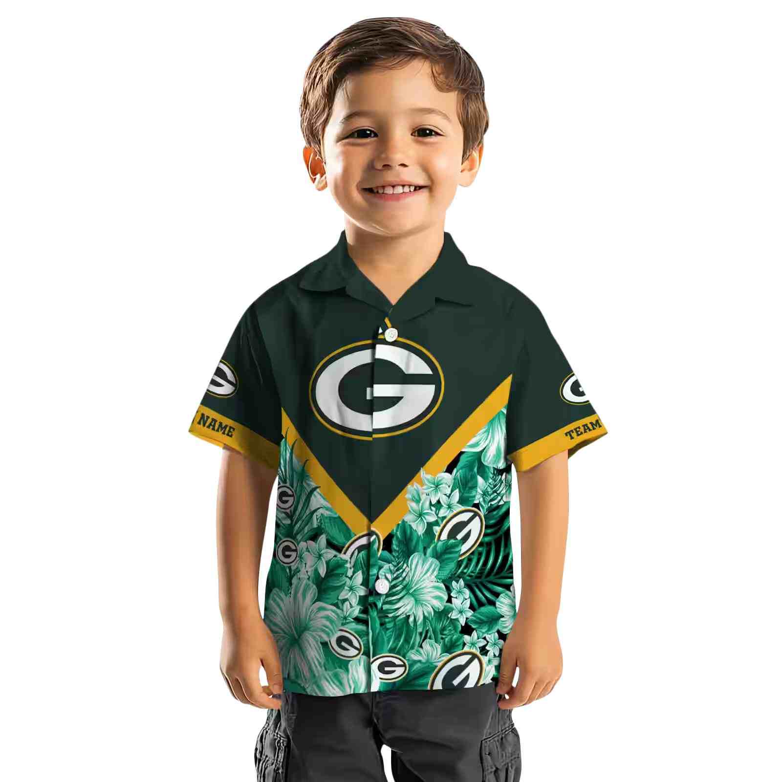 customized green bay packers floral chevron green hawaiian shirt top rated