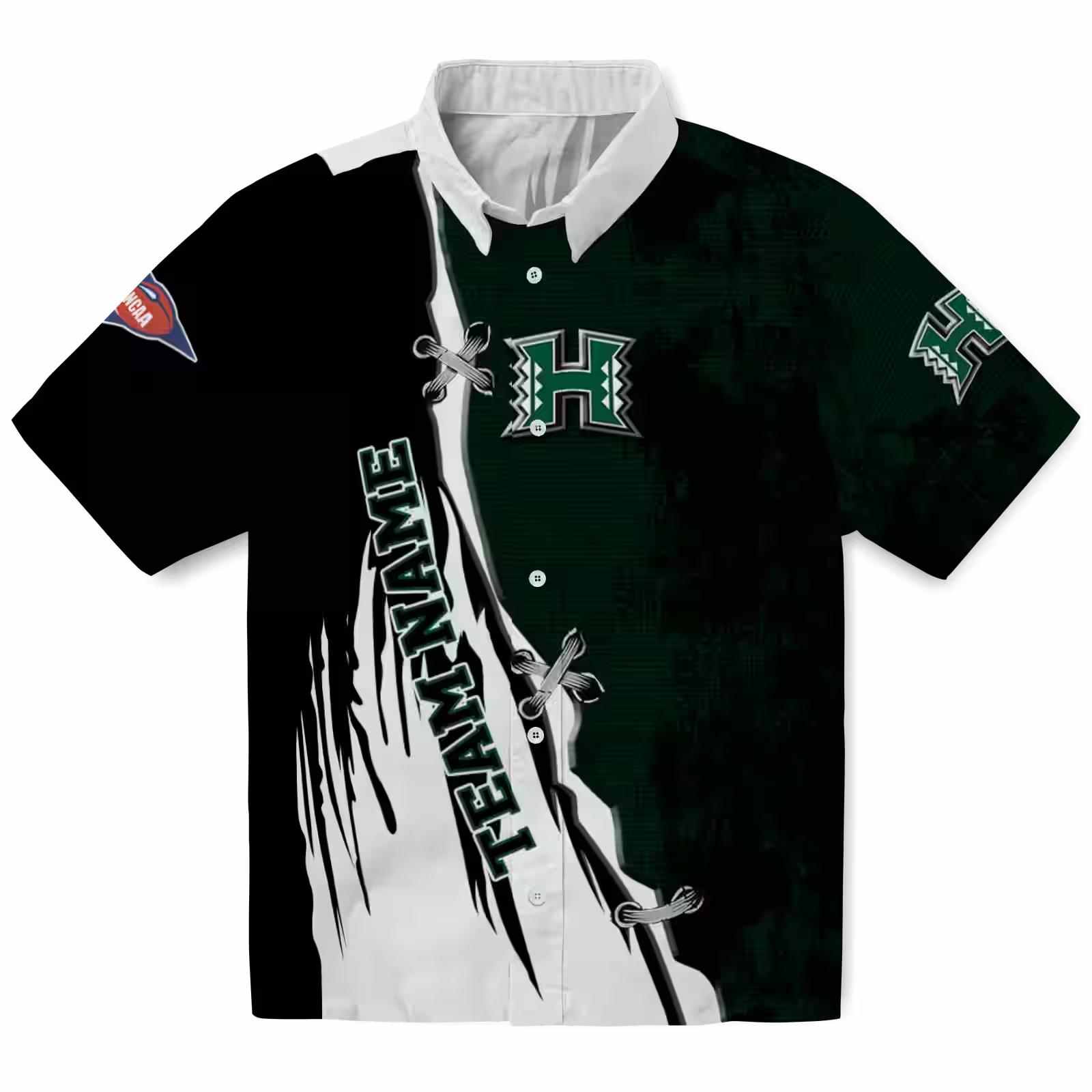 Customized Hawaii Rainbow Warriors Edgy Streaks Green White Hawaiian Shirt