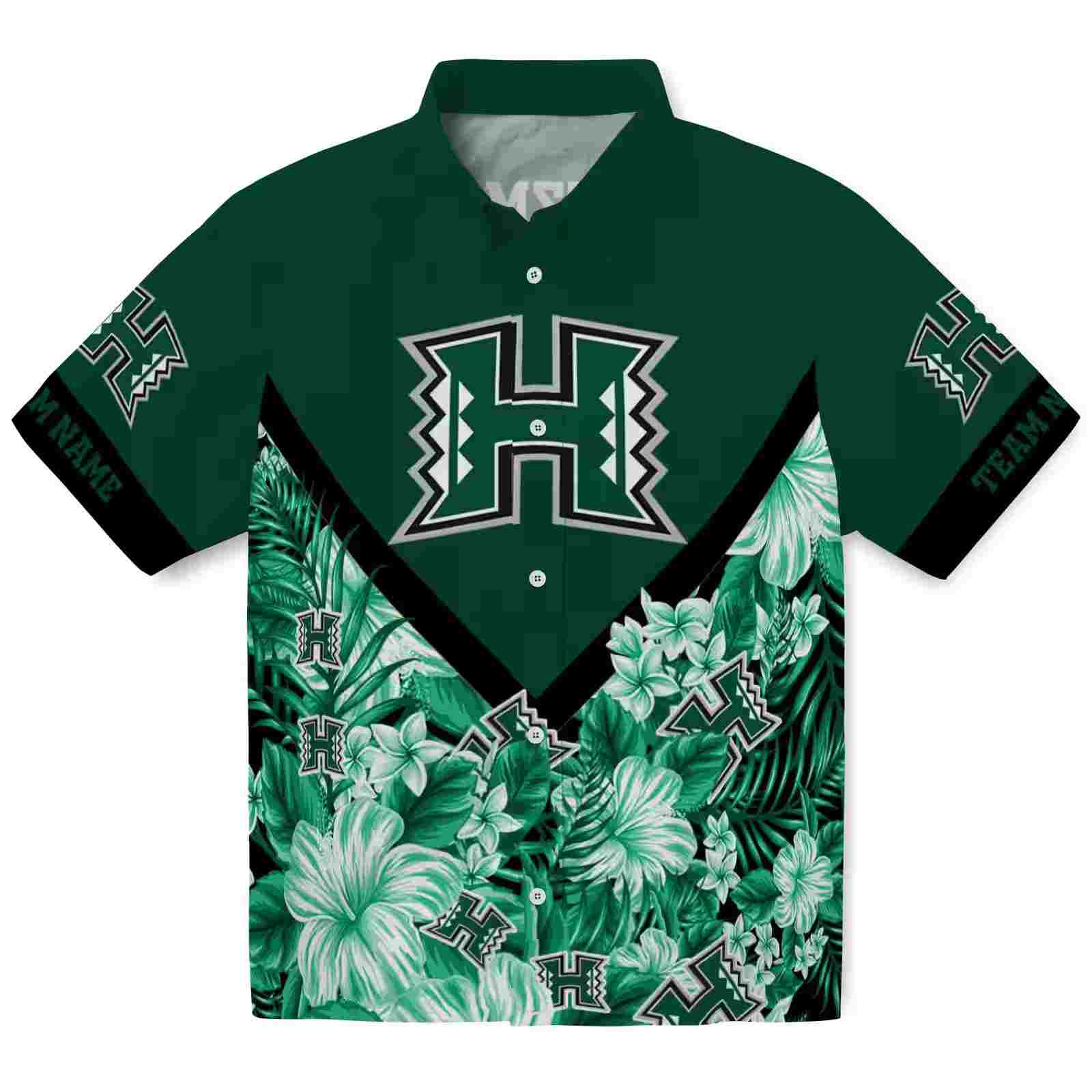 Customized Hawaii Rainbow Warriors Floral Chevron Green Hawaiian Shirt