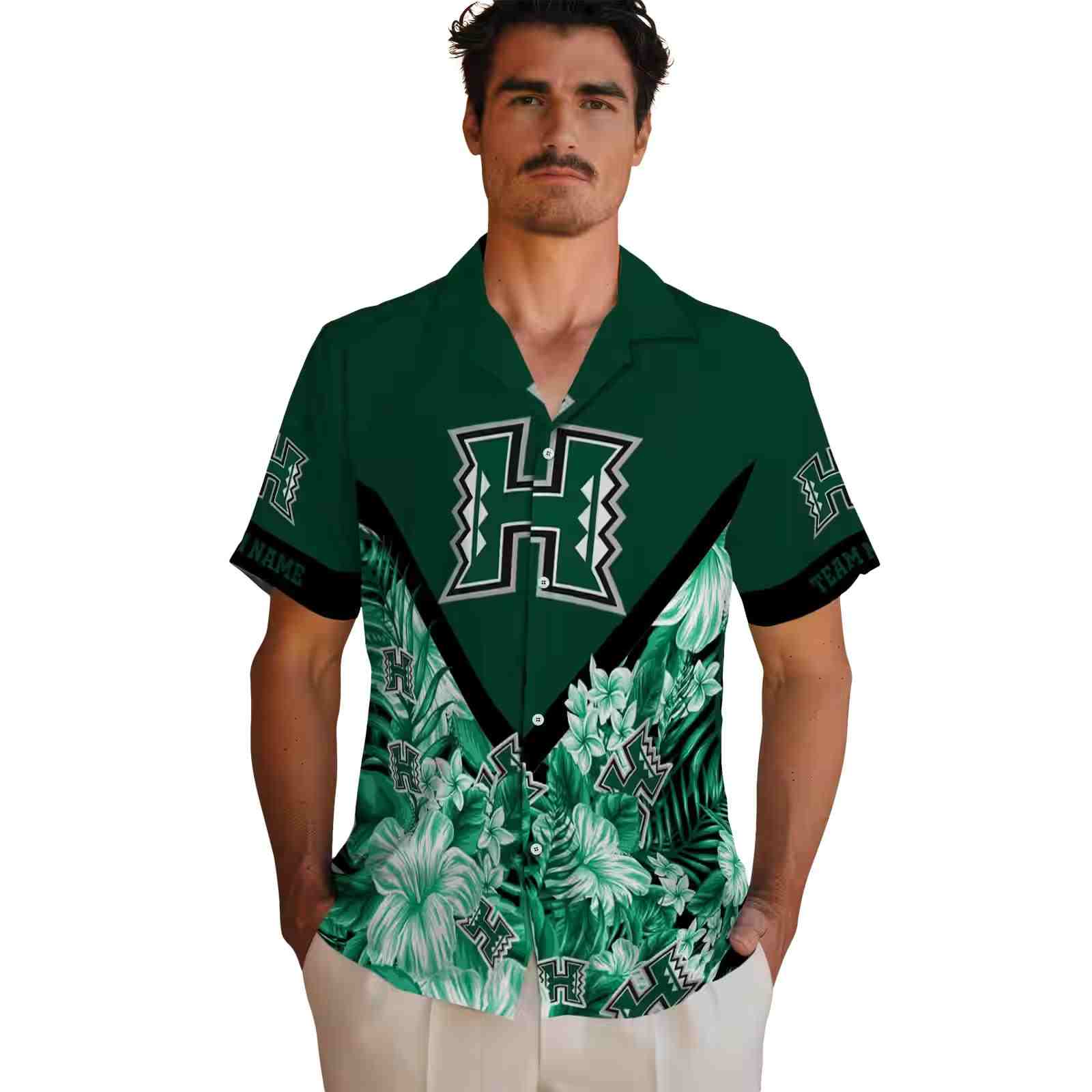 customized hawaii rainbow warriors floral chevron green hawaiian shirt fashion forward