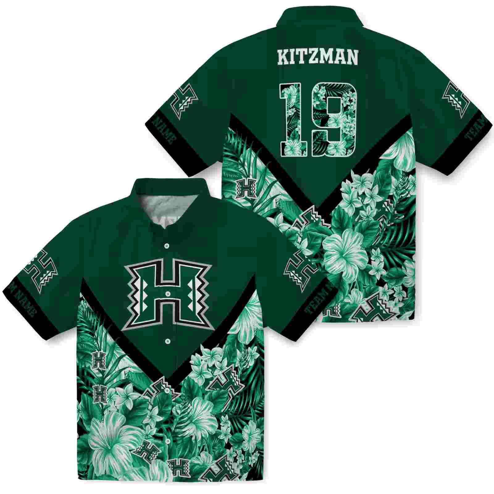 customized hawaii rainbow warriors floral chevron green hawaiian shirt high quality