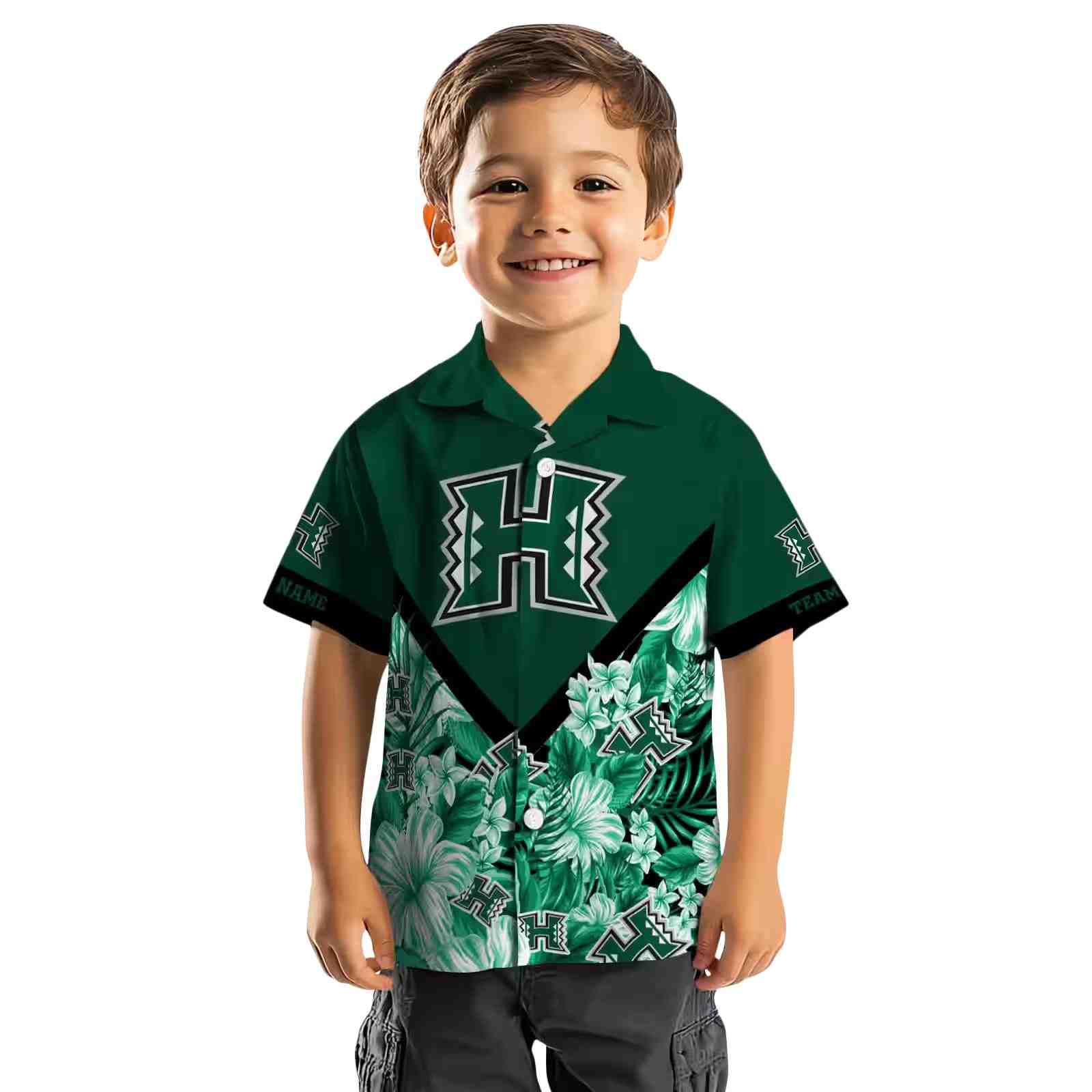 customized hawaii rainbow warriors floral chevron green hawaiian shirt top rated