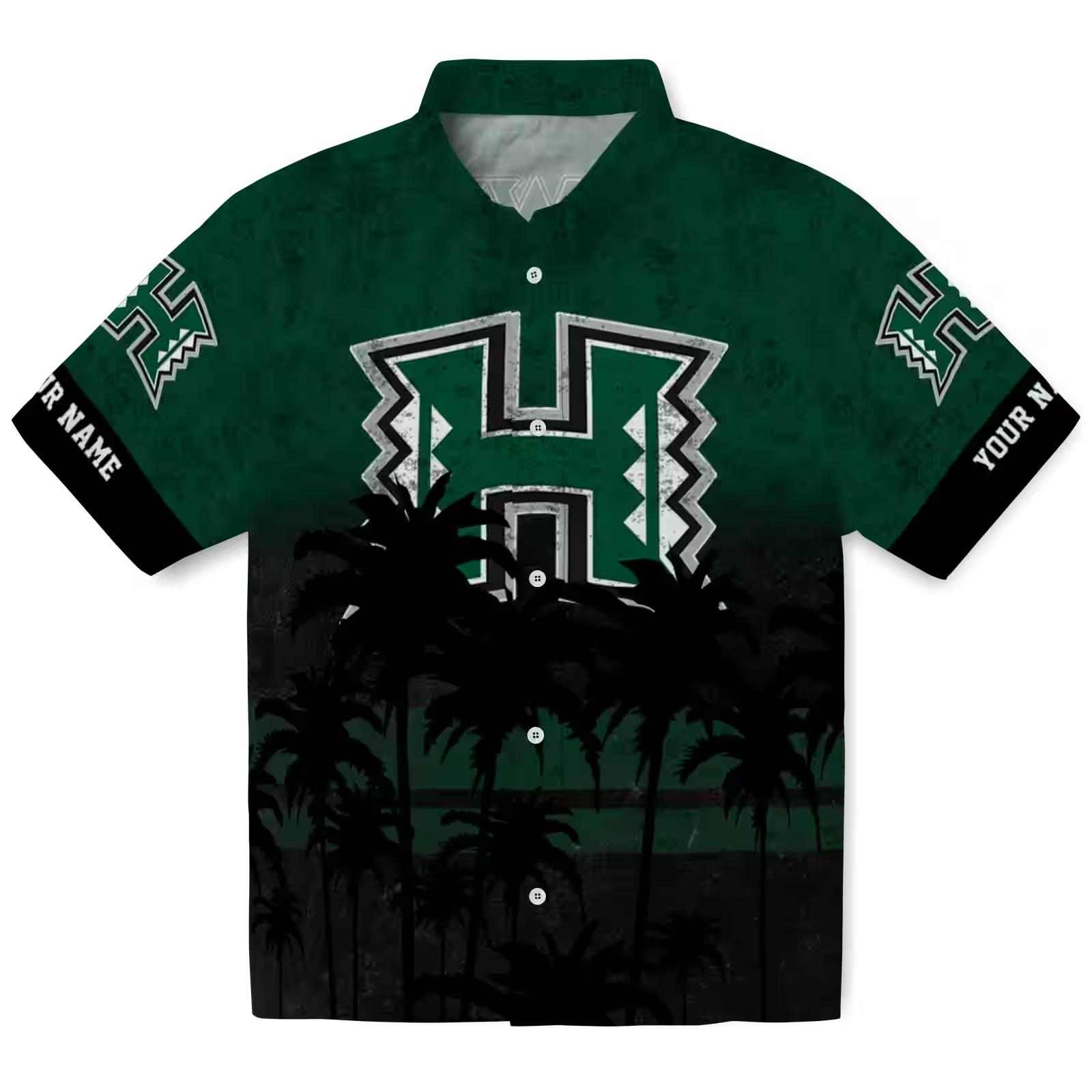 Customized Hawaii Rainbow Warriors Sunset Pattern Green Black Hawaiian Shirt