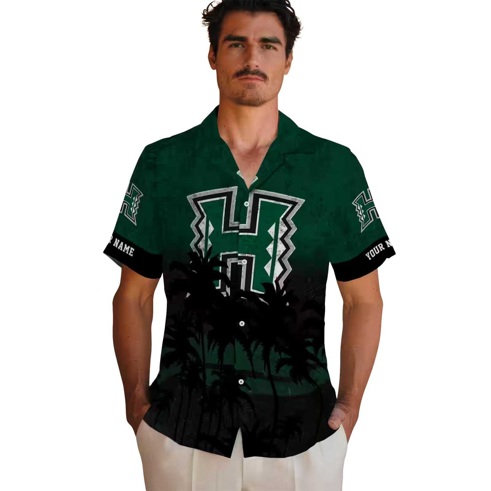 customized hawaii rainbow warriors sunset pattern green black hawaiian shirt fashion forward