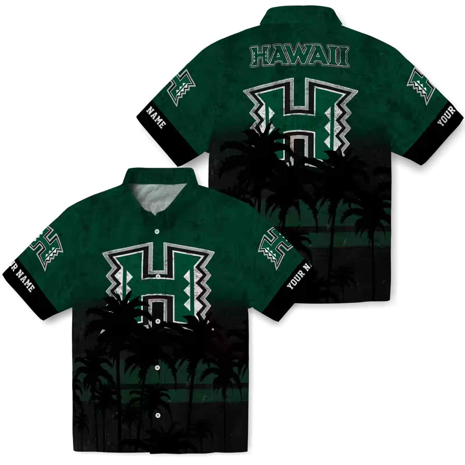 customized hawaii rainbow warriors sunset pattern green black hawaiian shirt high quality