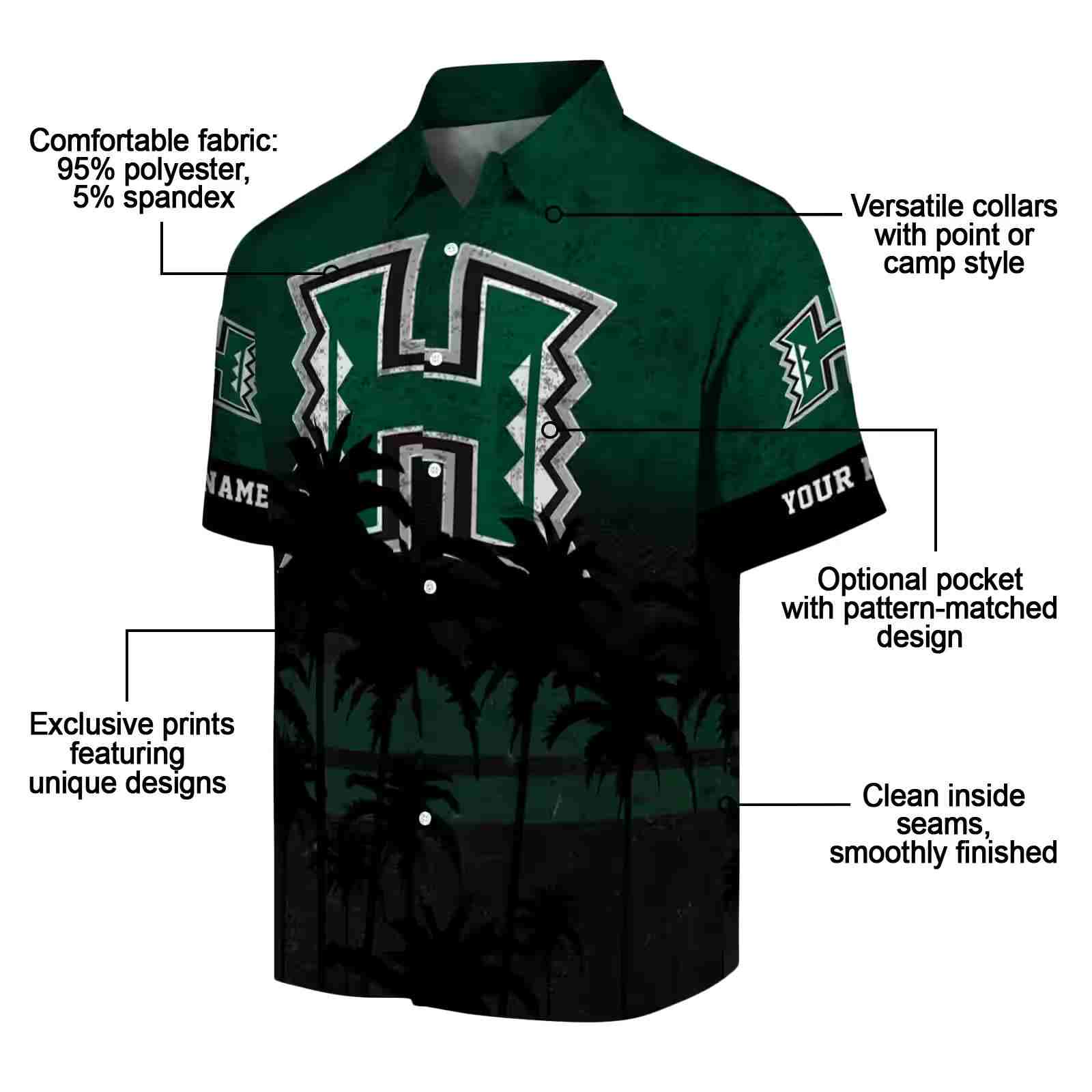 customized hawaii rainbow warriors sunset pattern green black hawaiian shirt new arrival