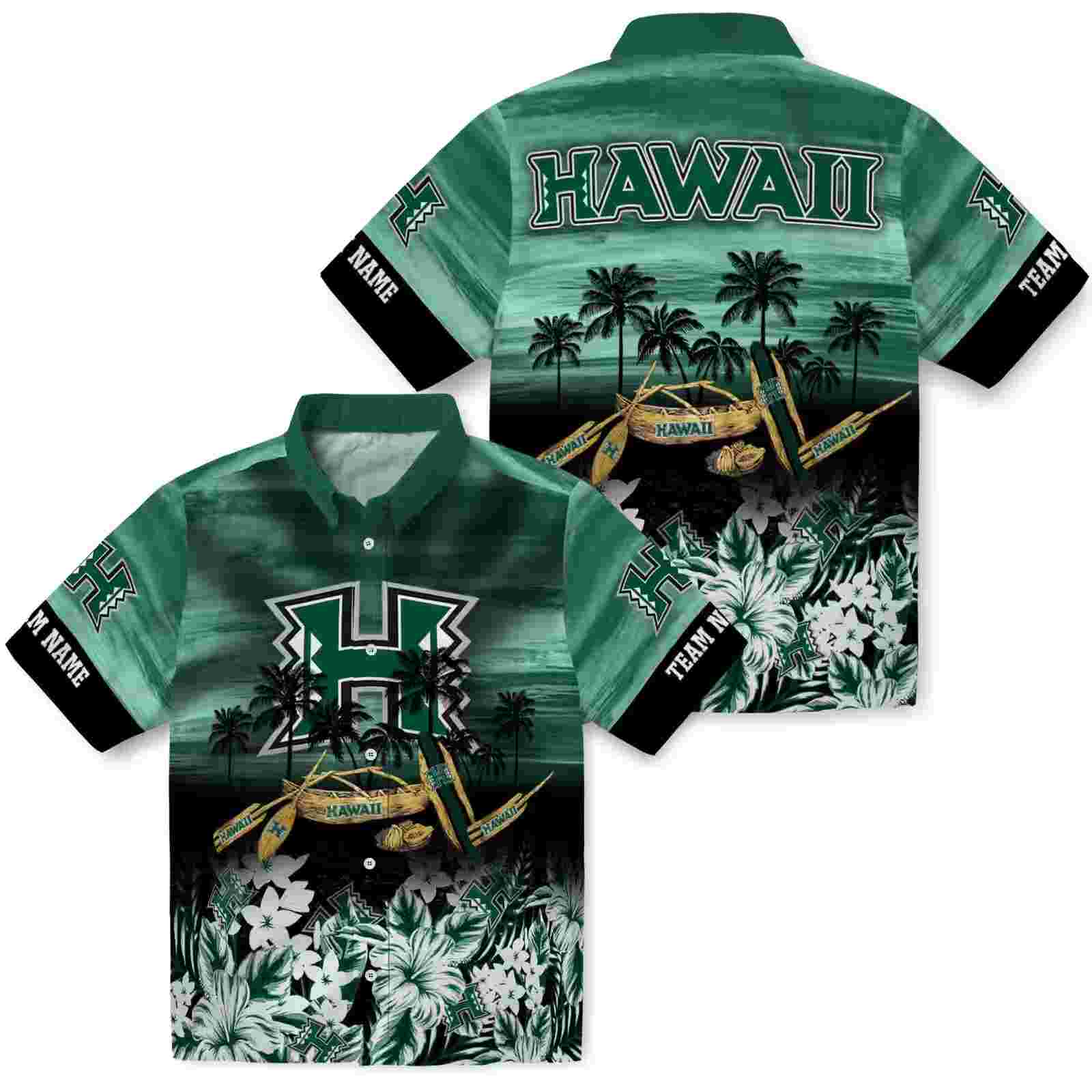 customized hawaii rainbow warriors tropical canoe green hawaiian shirt high quality