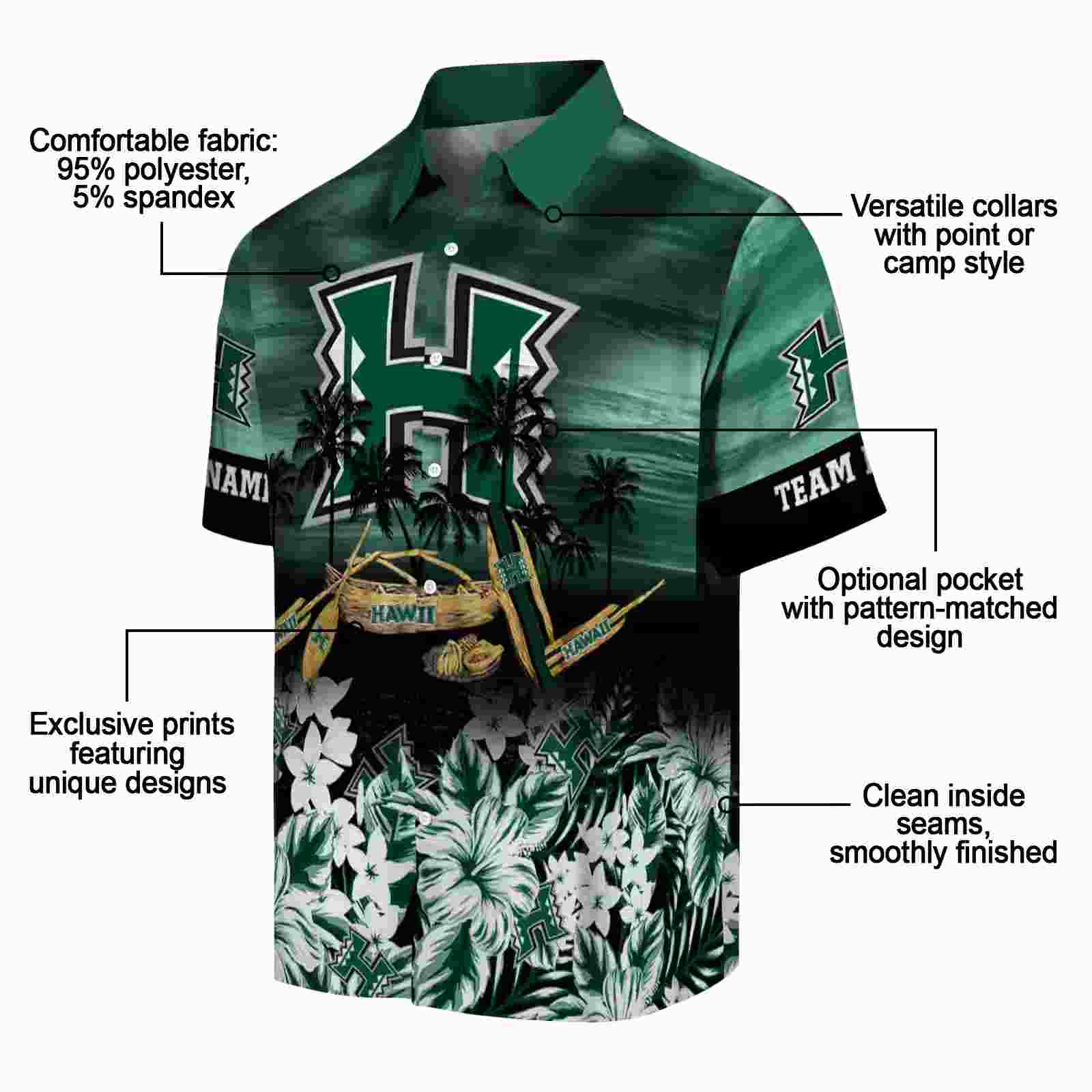 customized hawaii rainbow warriors tropical canoe green hawaiian shirt new arrival