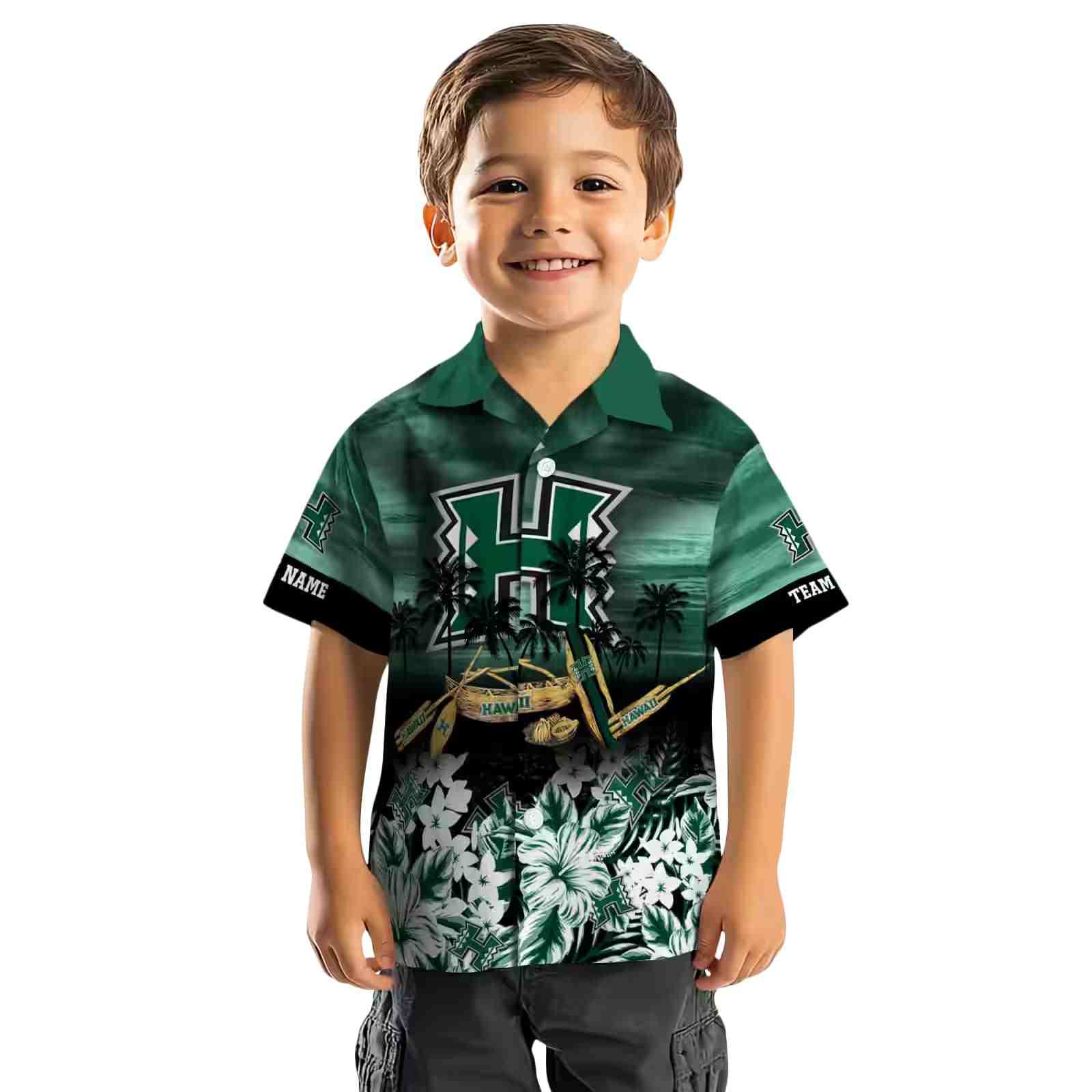 customized hawaii rainbow warriors tropical canoe green hawaiian shirt top rated