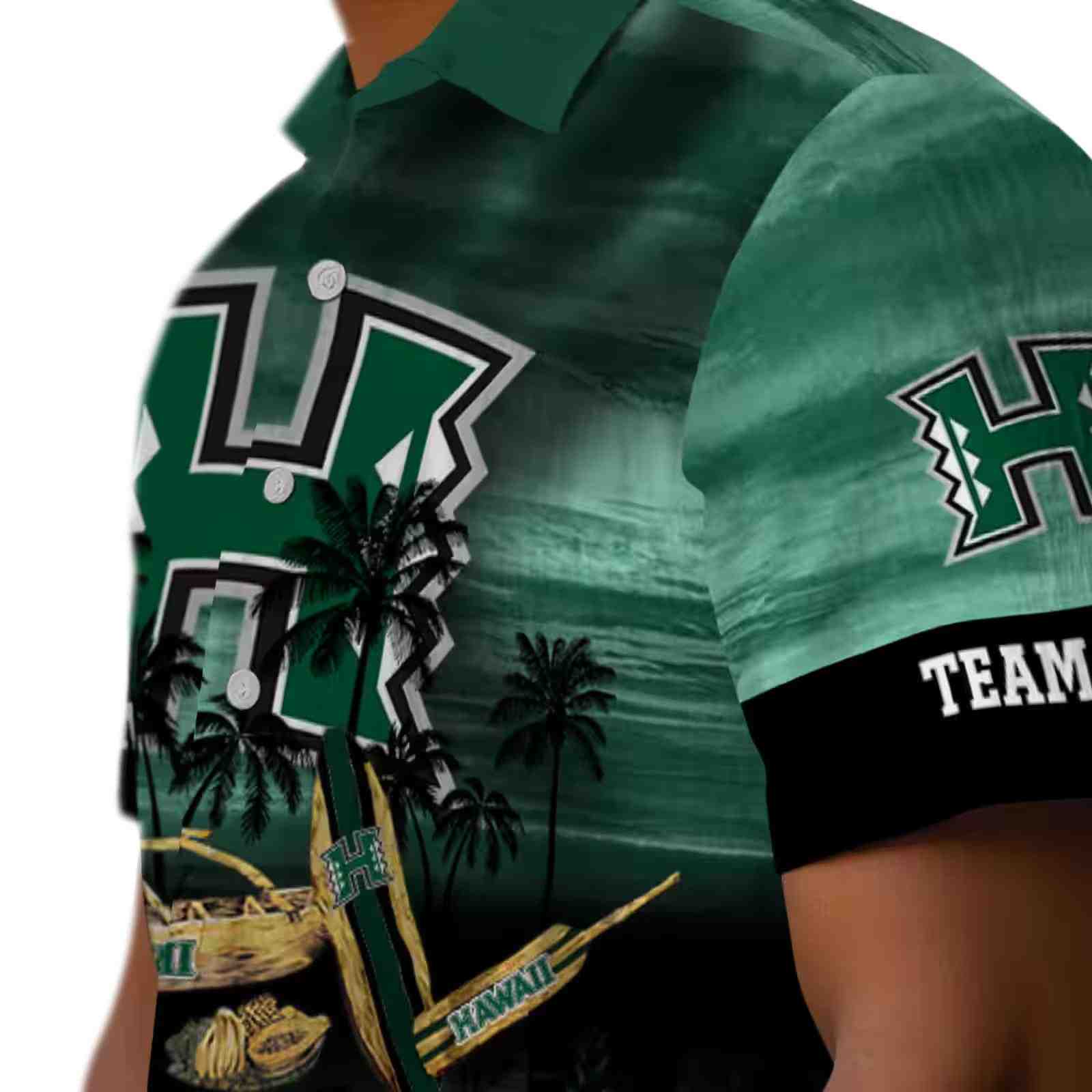 customized hawaii rainbow warriors tropical canoe green hawaiian shirt trendy