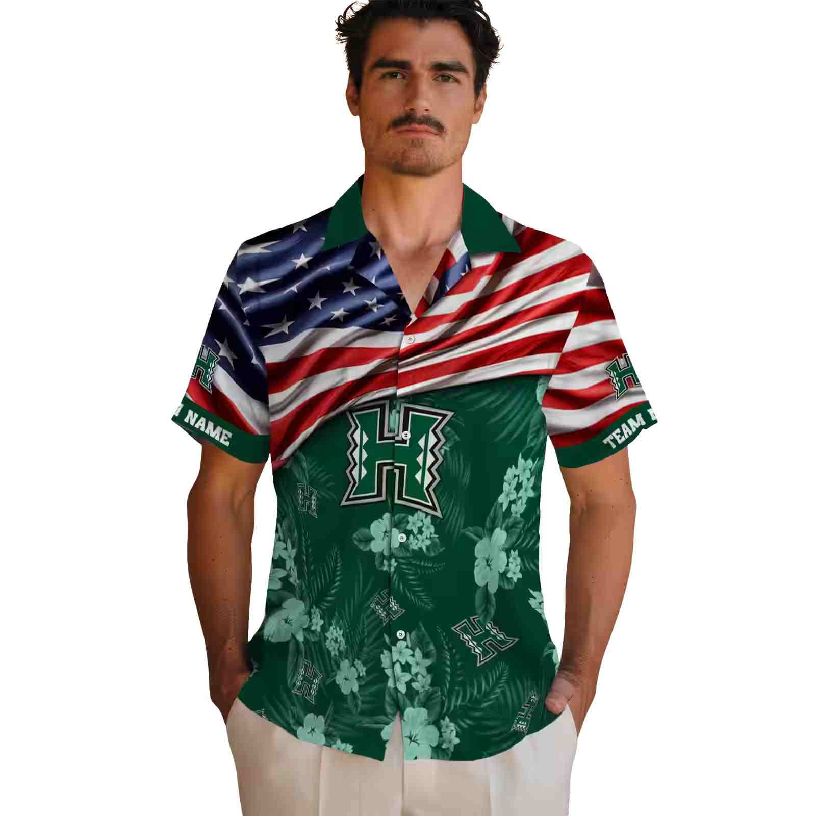 customized hawaii rainbow warriors us flag hibiscus green hawaiian shirt fashion forward