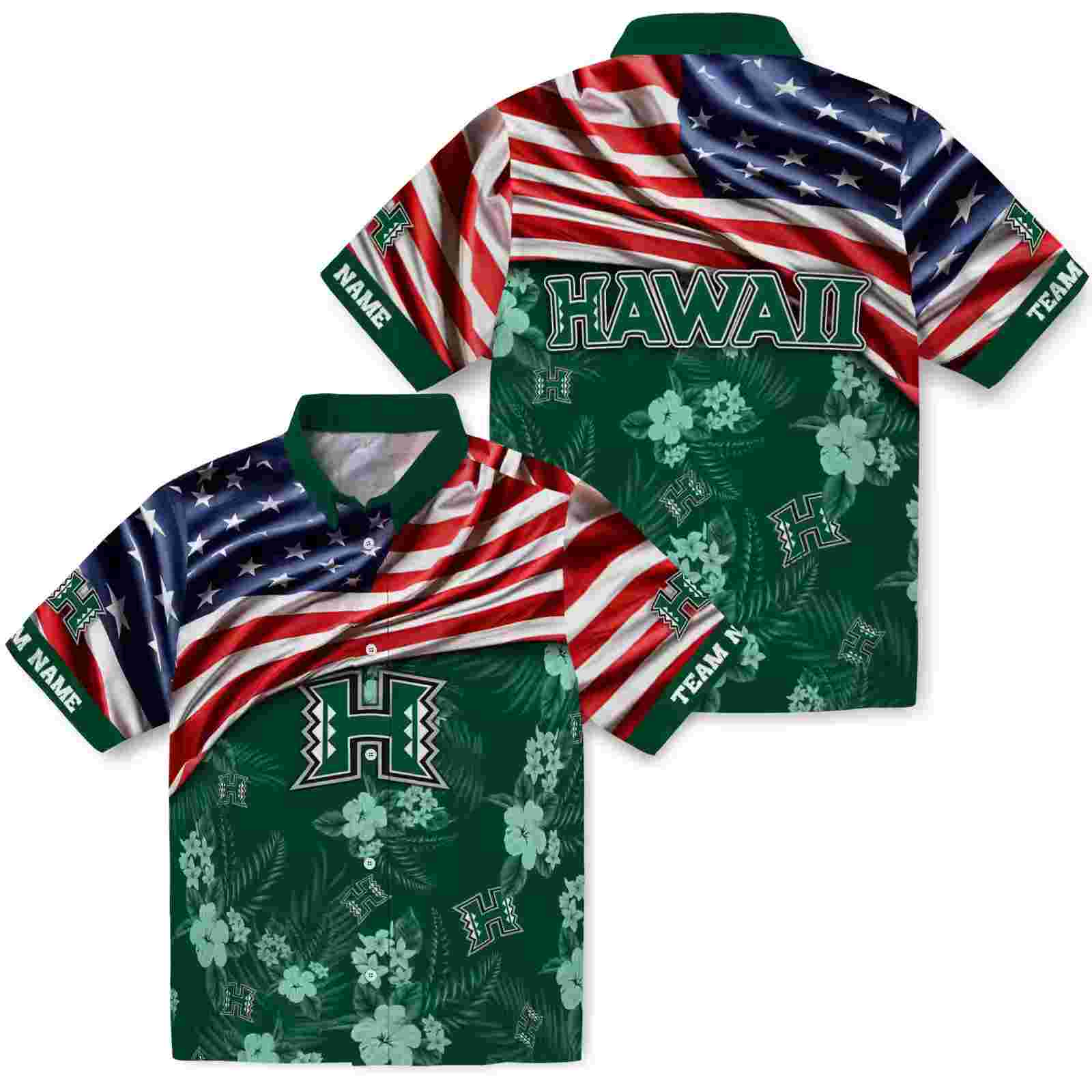 customized hawaii rainbow warriors us flag hibiscus green hawaiian shirt high quality