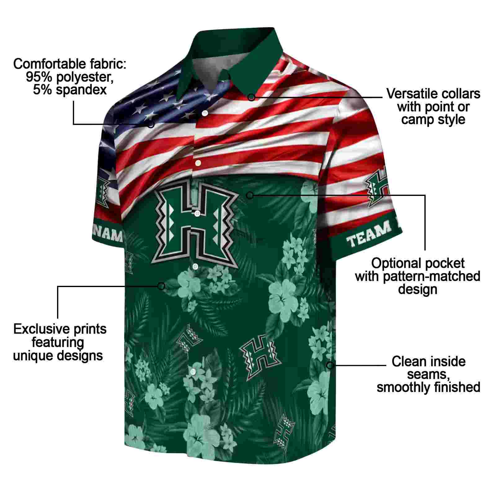 customized hawaii rainbow warriors us flag hibiscus green hawaiian shirt new arrival