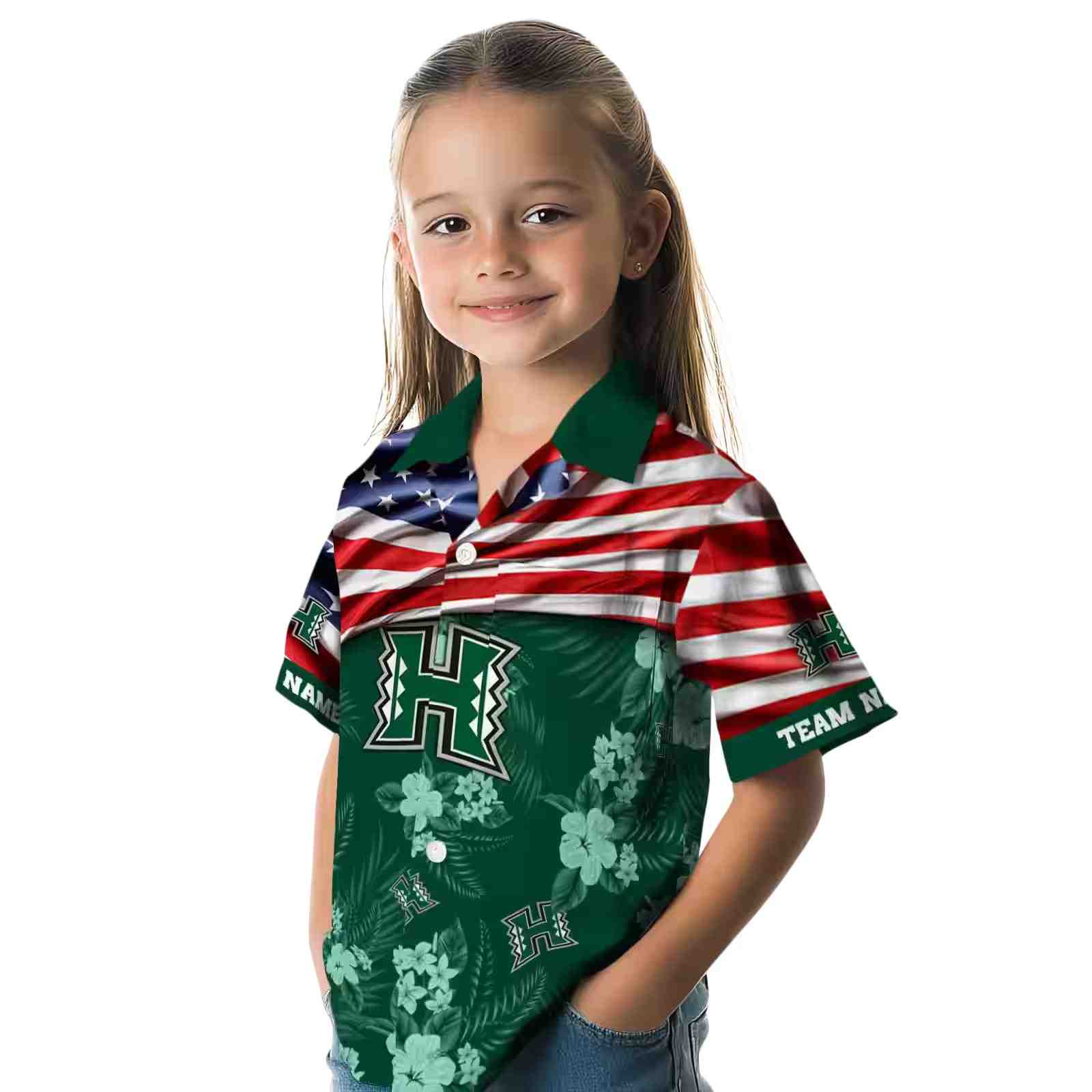 customized hawaii rainbow warriors us flag hibiscus green hawaiian shirt premium grade