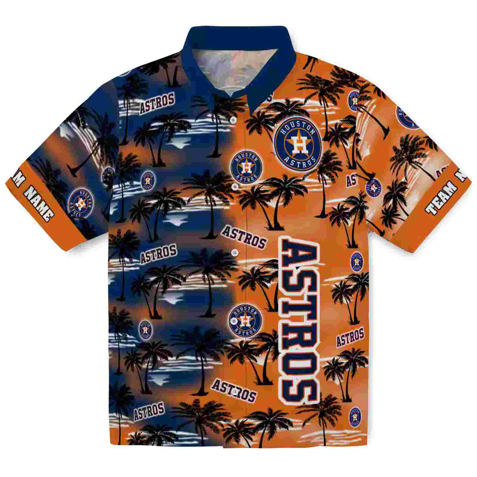 Customized Houston Astros Palm Silhouettes Blue Hawaiian Shirt