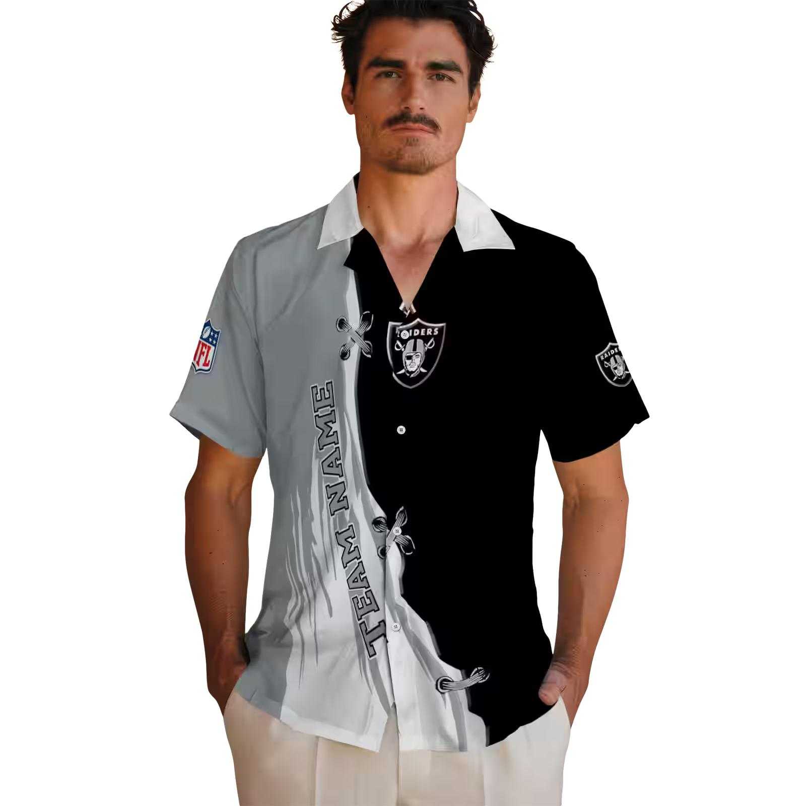 customized las vegas raiders edgy streaks black white hawaiian shirt fashion forward