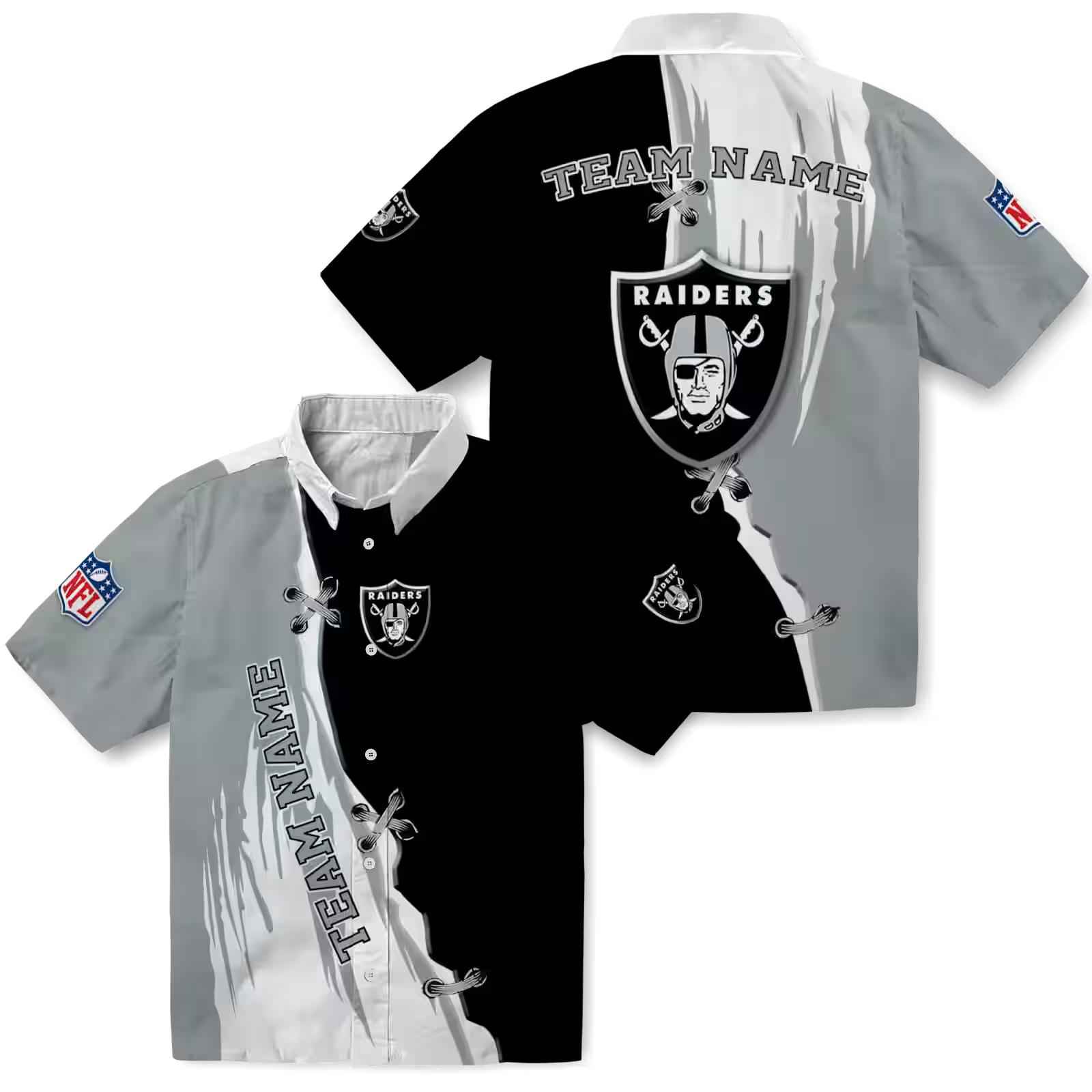 customized las vegas raiders edgy streaks black white hawaiian shirt high quality