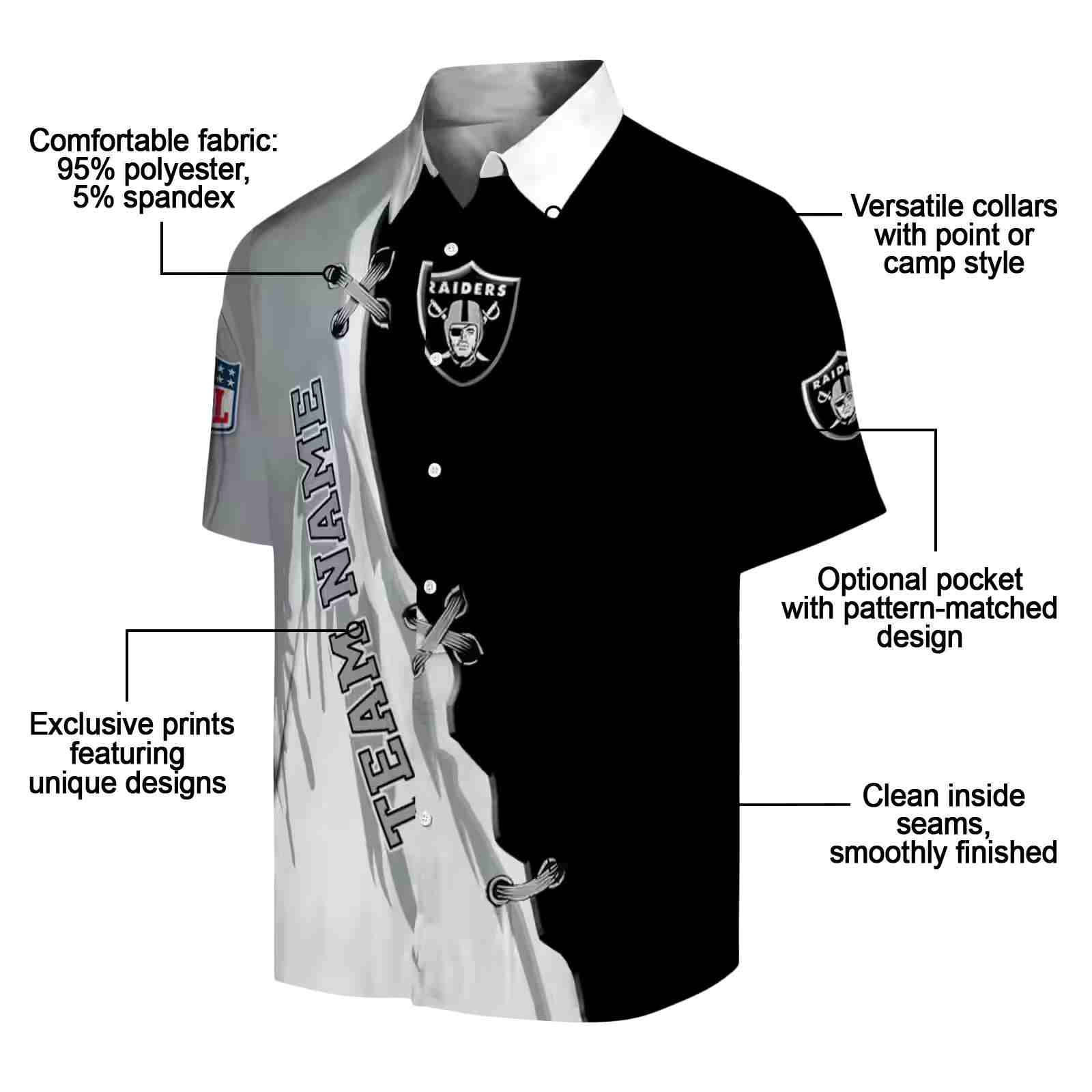 customized las vegas raiders edgy streaks black white hawaiian shirt new arrival