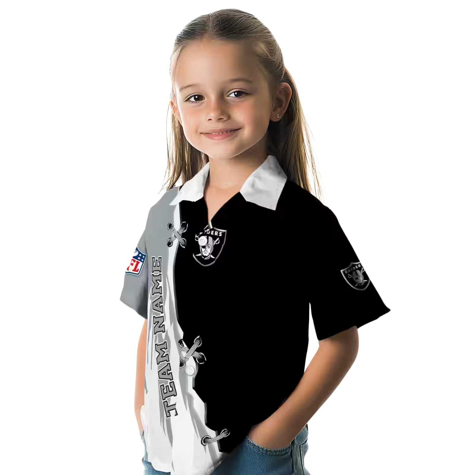 customized las vegas raiders edgy streaks black white hawaiian shirt premium grade