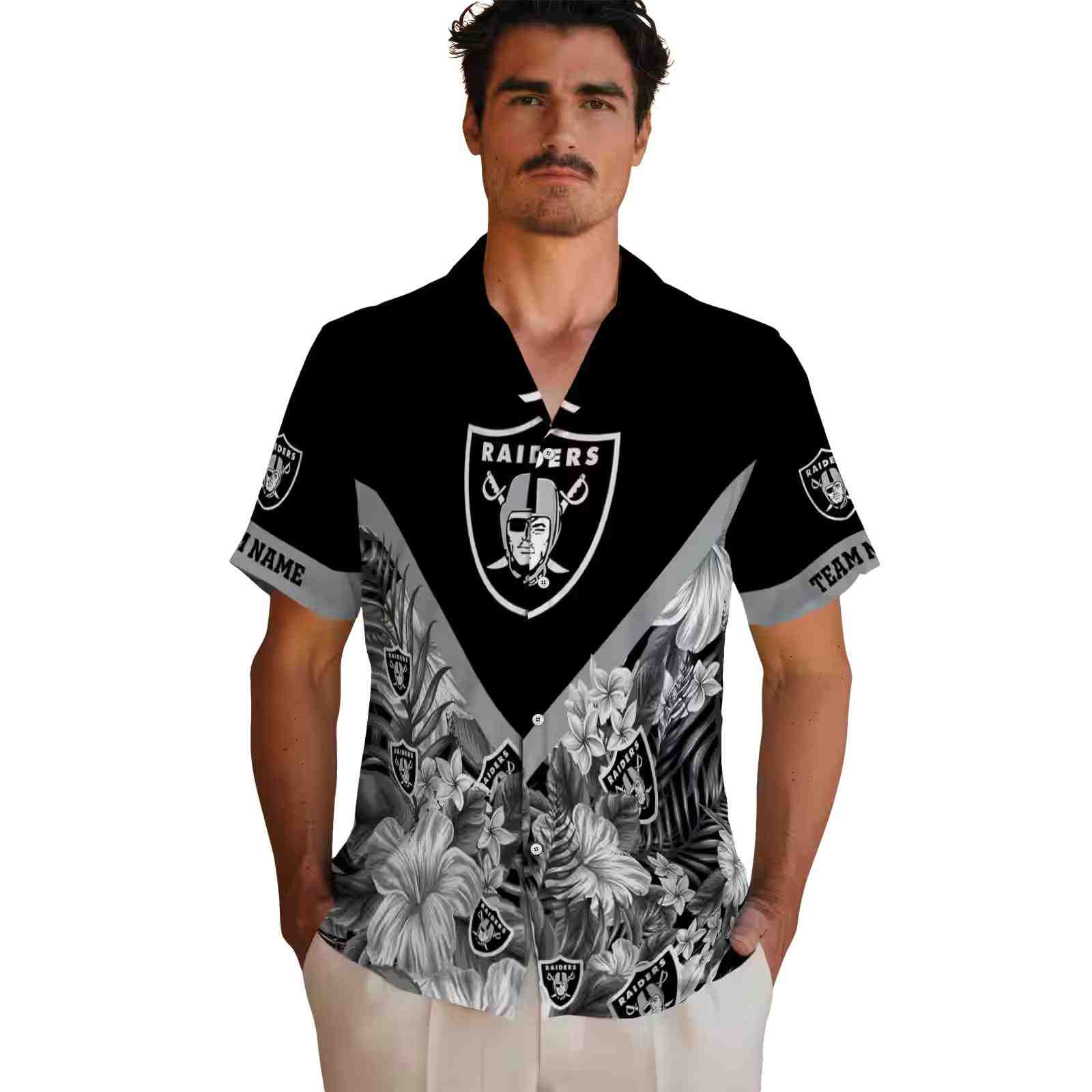 customized las vegas raiders floral chevron black hawaiian shirt fashion forward