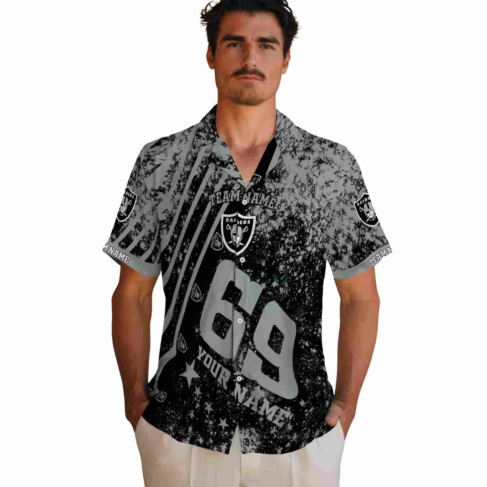 customized las vegas raiders star stripes black hawaiian shirt fashion forward