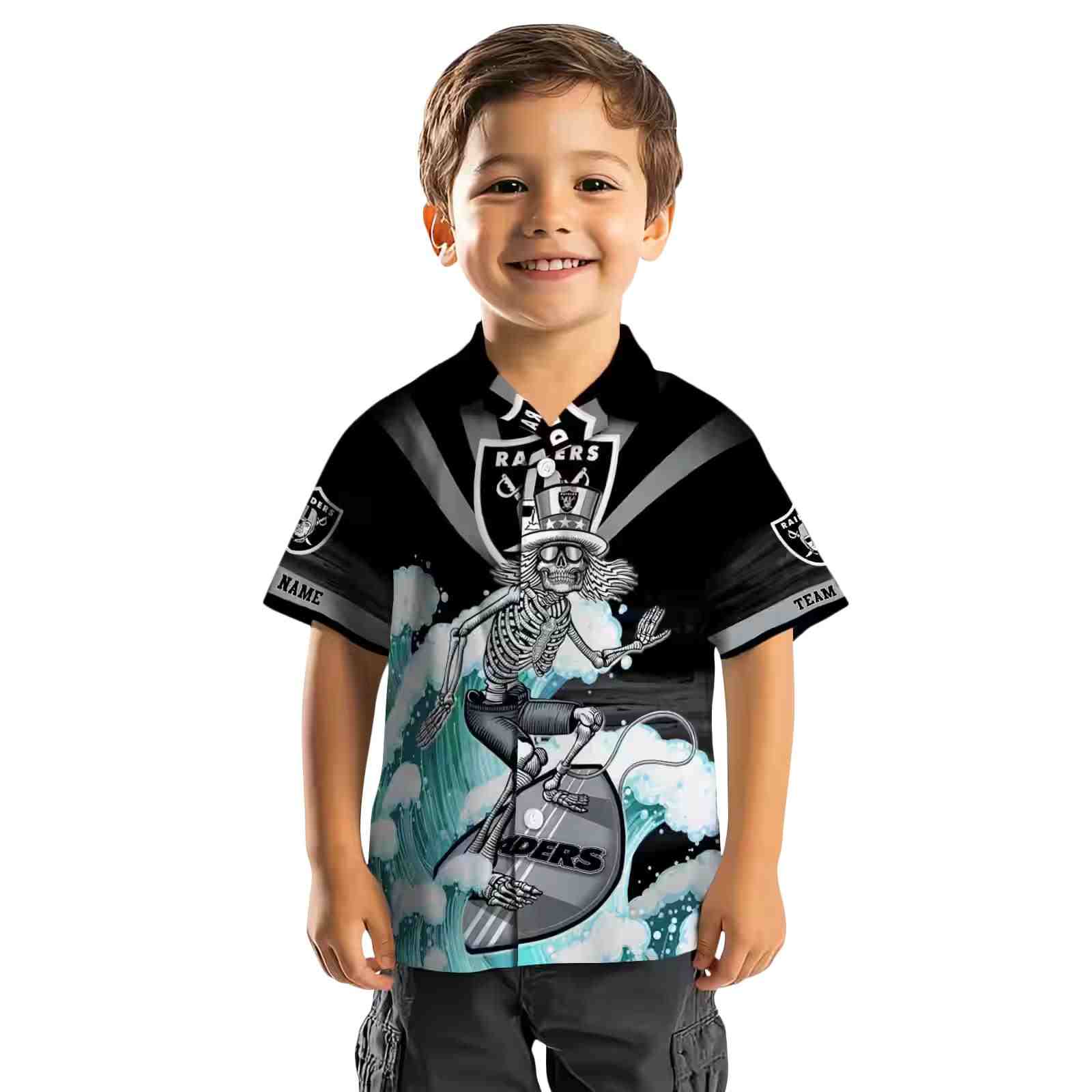 customized las vegas raiders surfing skeleton black blue hawaiian shirt top rated