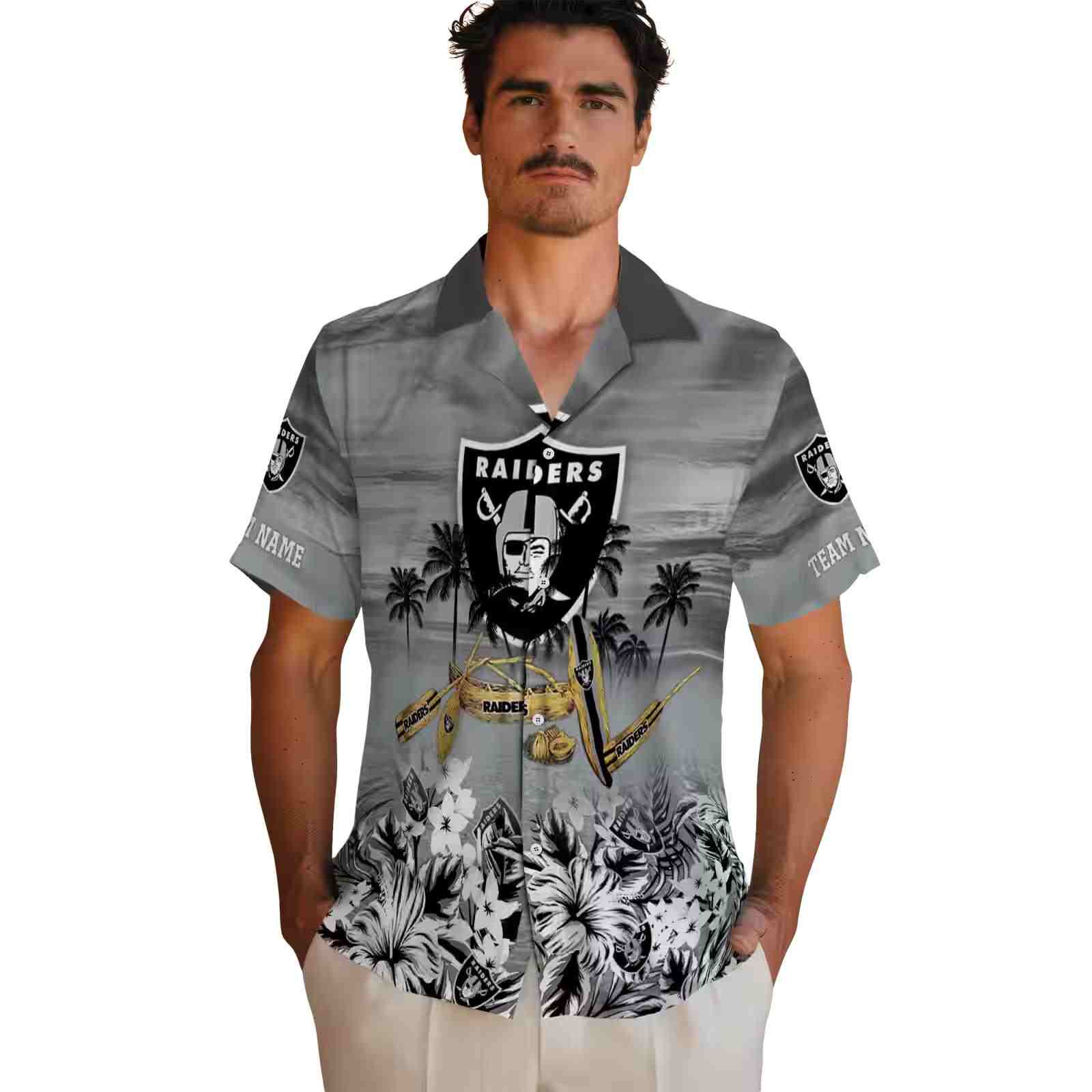 customized las vegas raiders tropical canoe black hawaiian shirt fashion forward