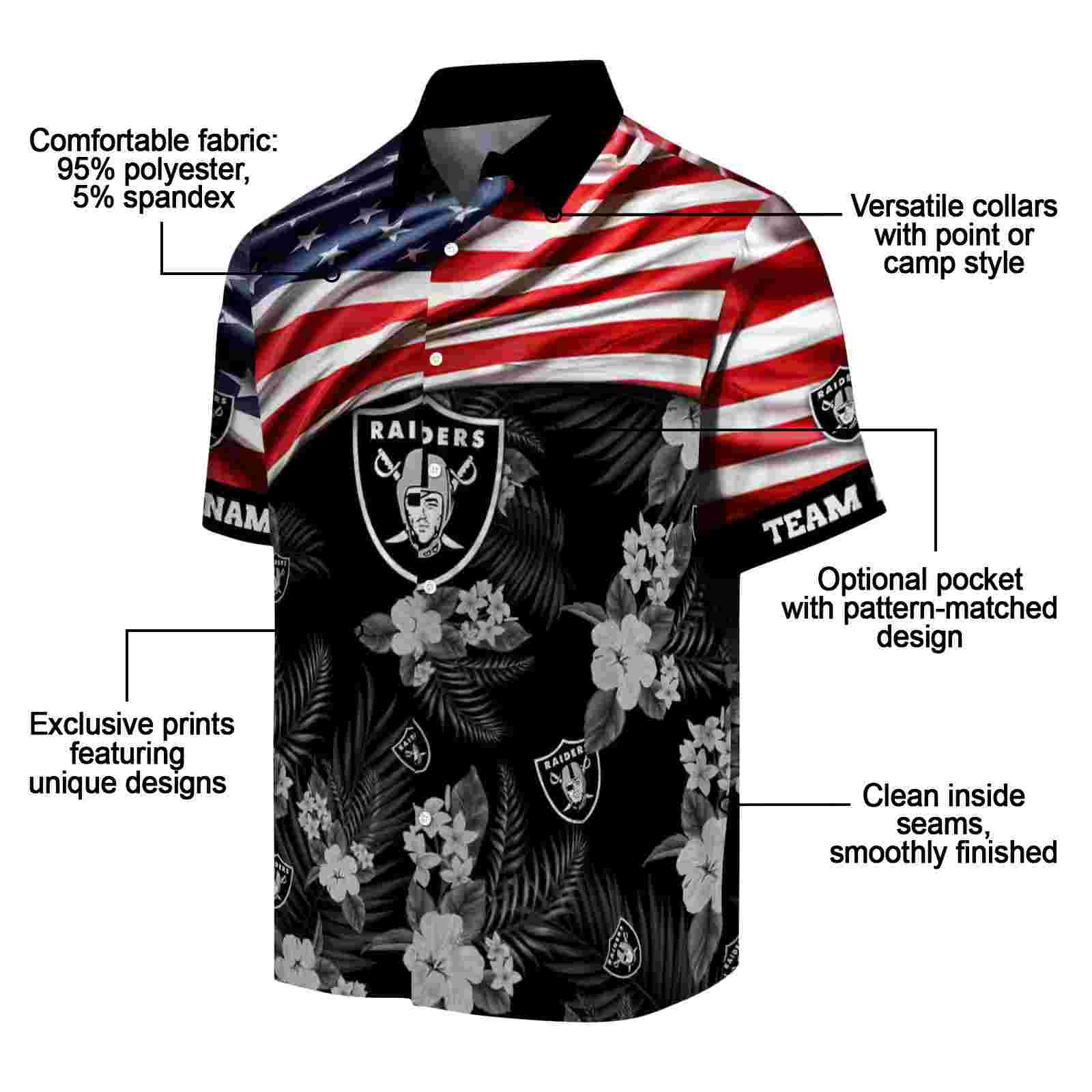 customized las vegas raiders us flag hibiscus black hawaiian shirt new arrival