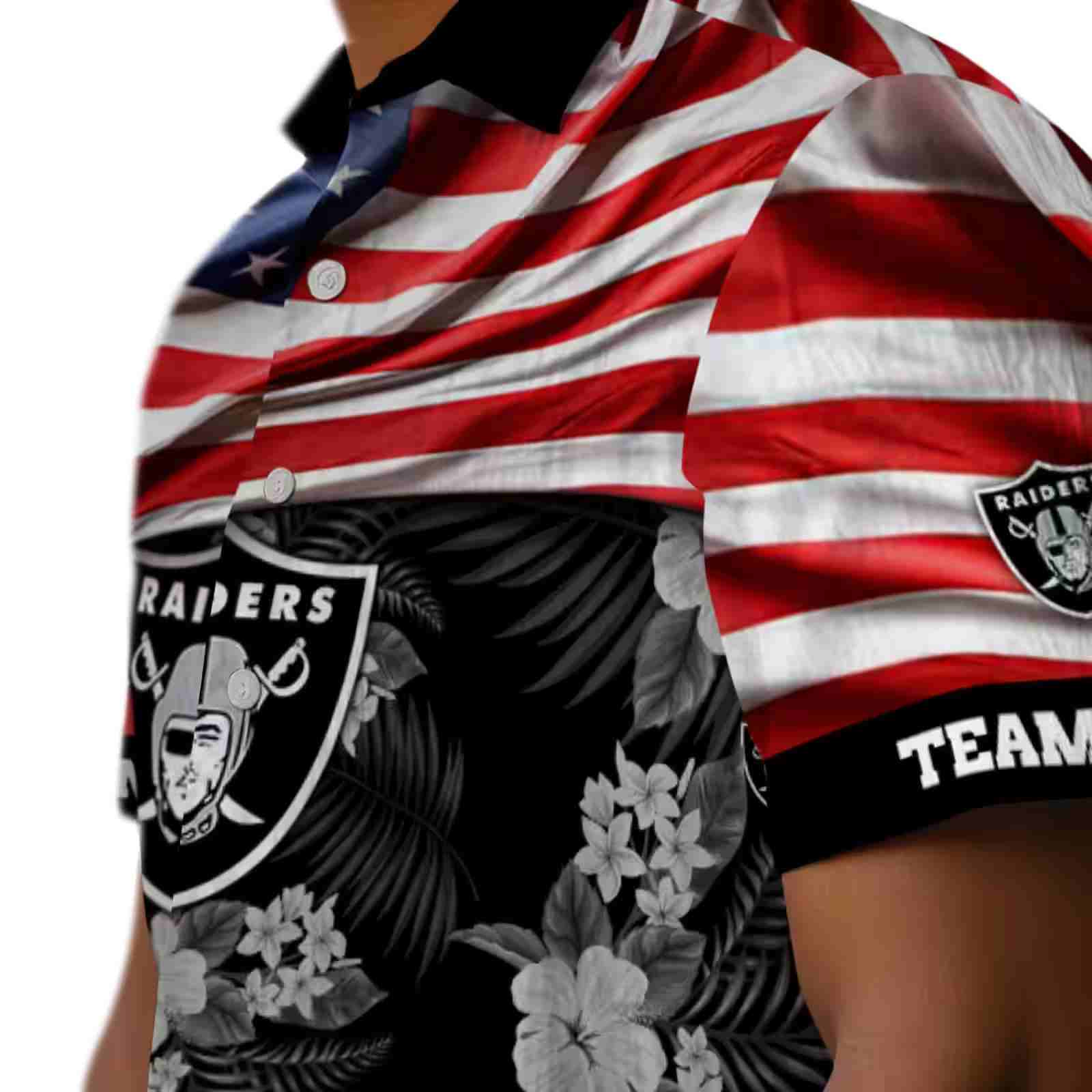 customized las vegas raiders us flag hibiscus black hawaiian shirt trendy