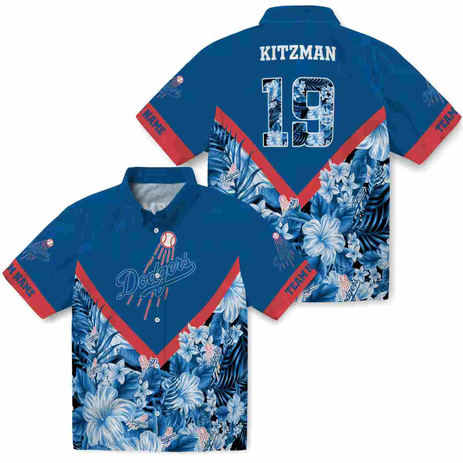 customized los angeles dodgers floral chevron blue hawaiian shirt high quality