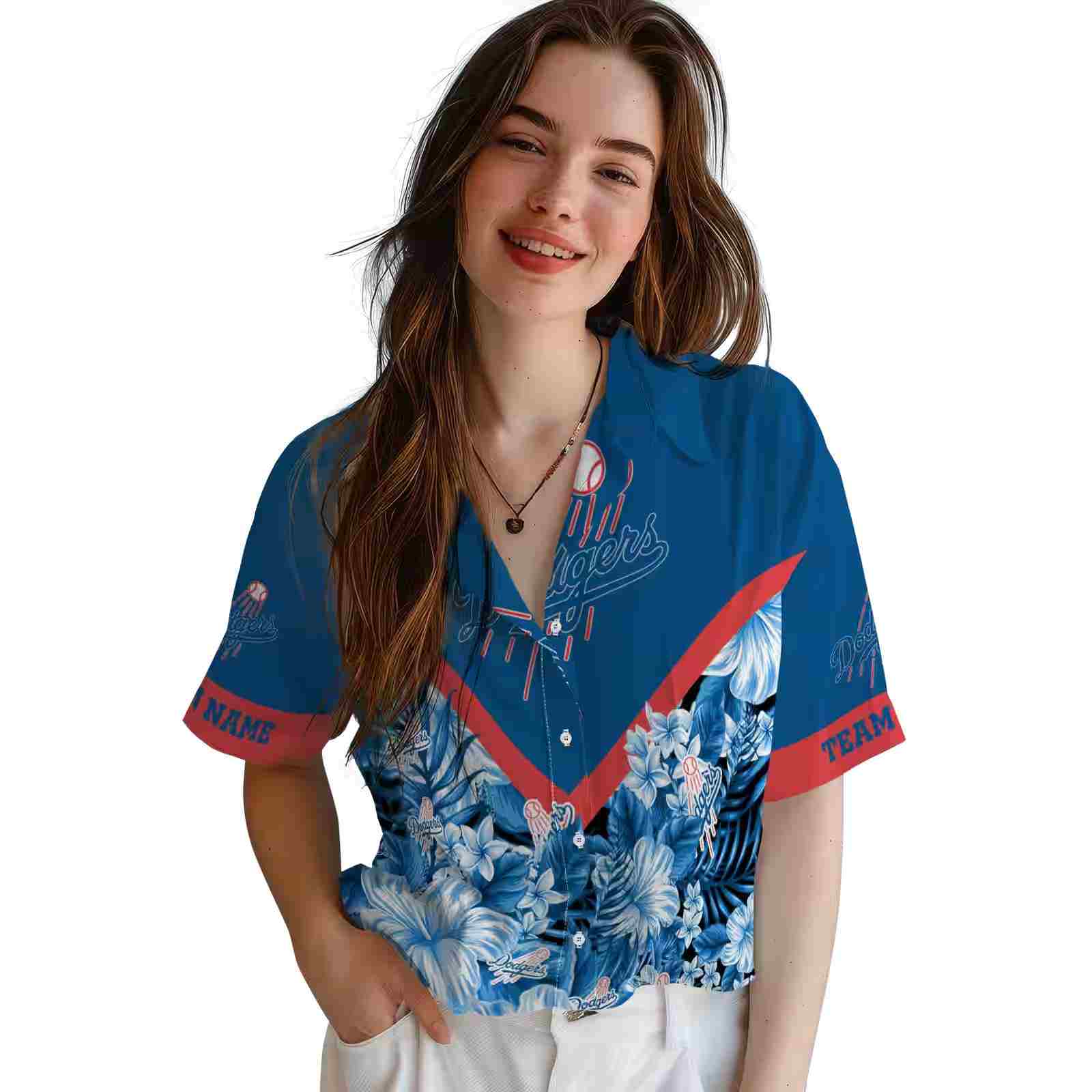 customized los angeles dodgers floral chevron blue hawaiian shirt latest model