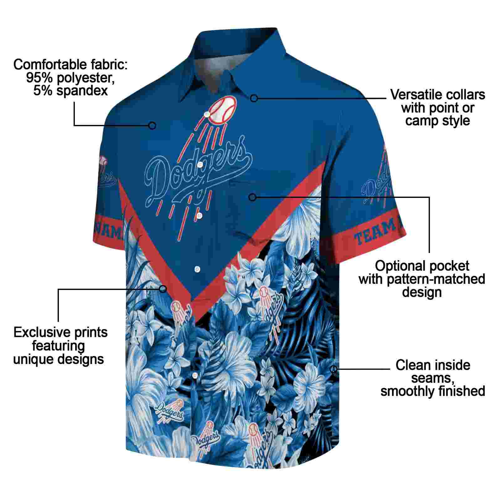 customized los angeles dodgers floral chevron blue hawaiian shirt new arrival