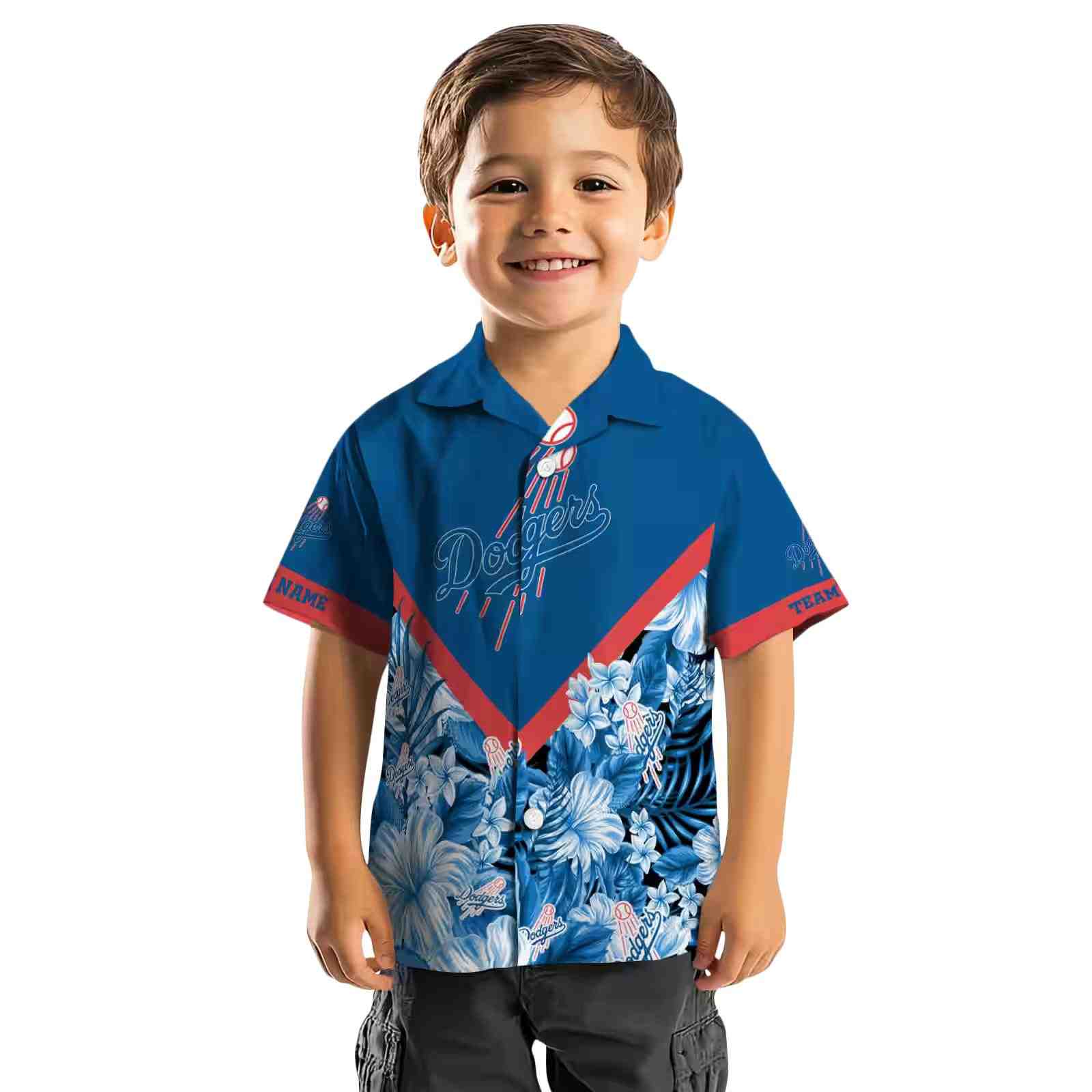 customized los angeles dodgers floral chevron blue hawaiian shirt top rated