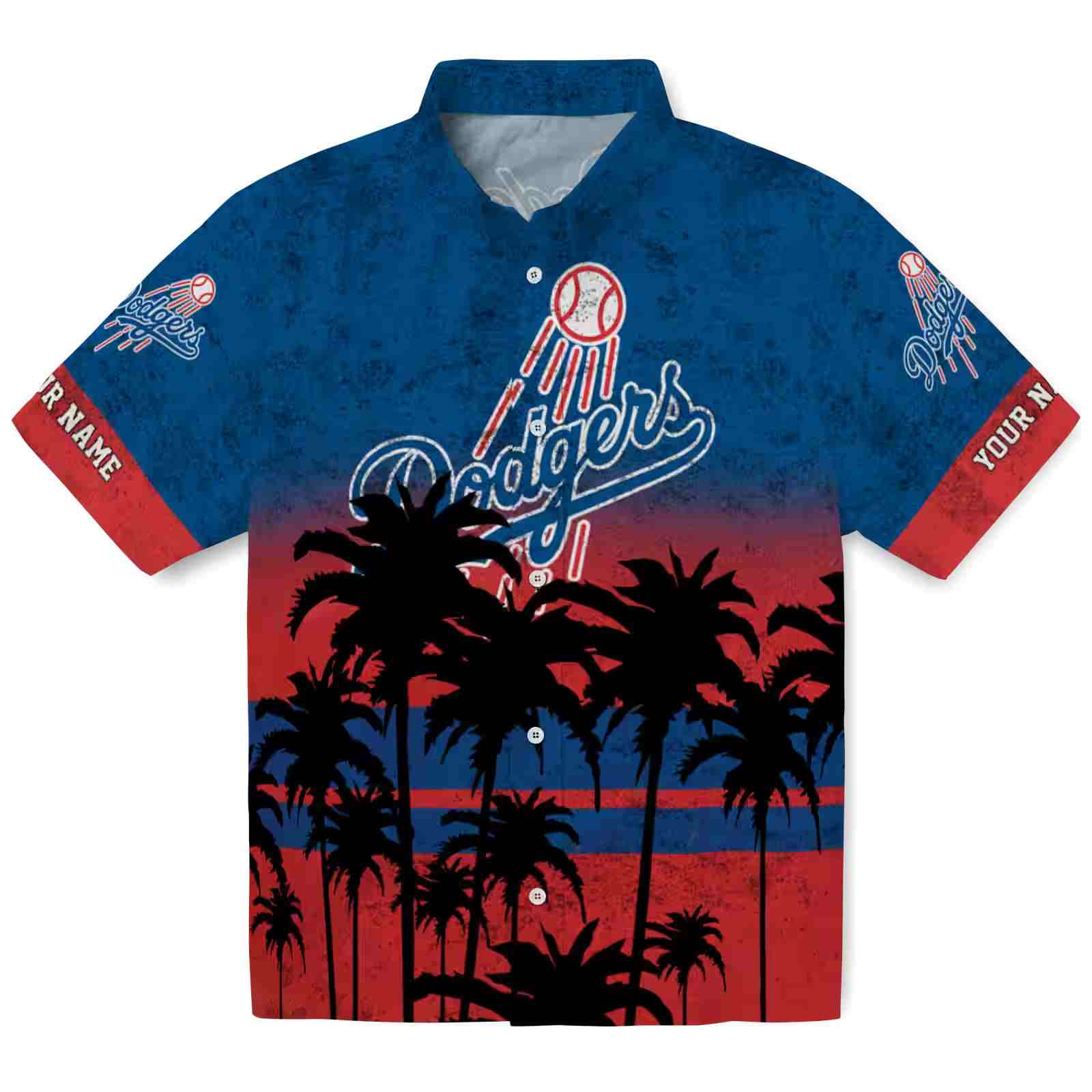 Customized Los Angeles Dodgers Sunset Pattern Blue Black Hawaiian Shirt