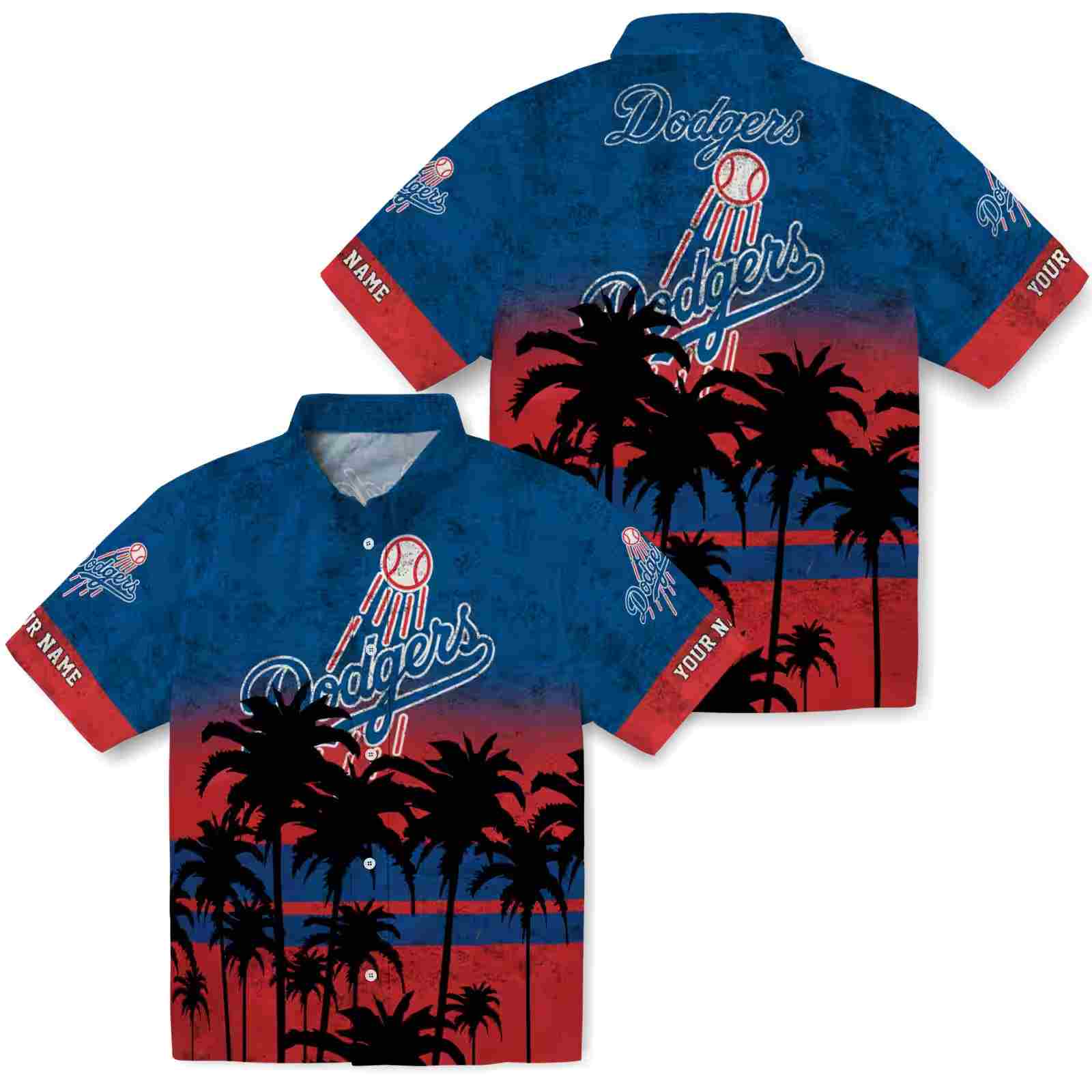 customized los angeles dodgers sunset pattern blue black hawaiian shirt high quality