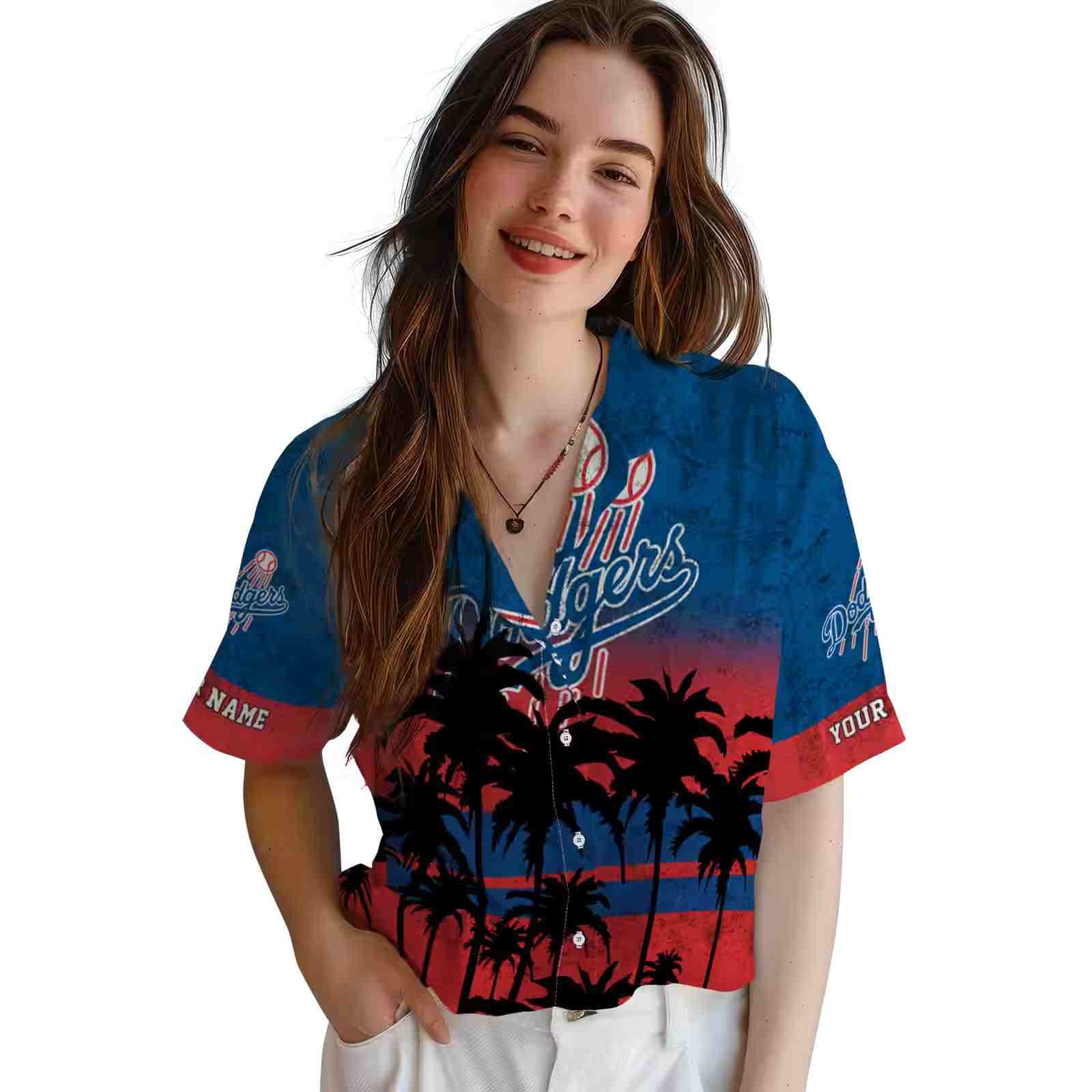 customized los angeles dodgers sunset pattern blue black hawaiian shirt latest model