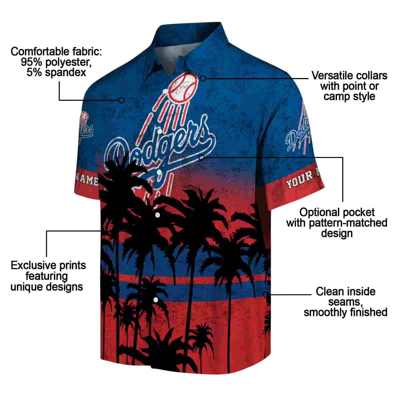 customized los angeles dodgers sunset pattern blue black hawaiian shirt new arrival