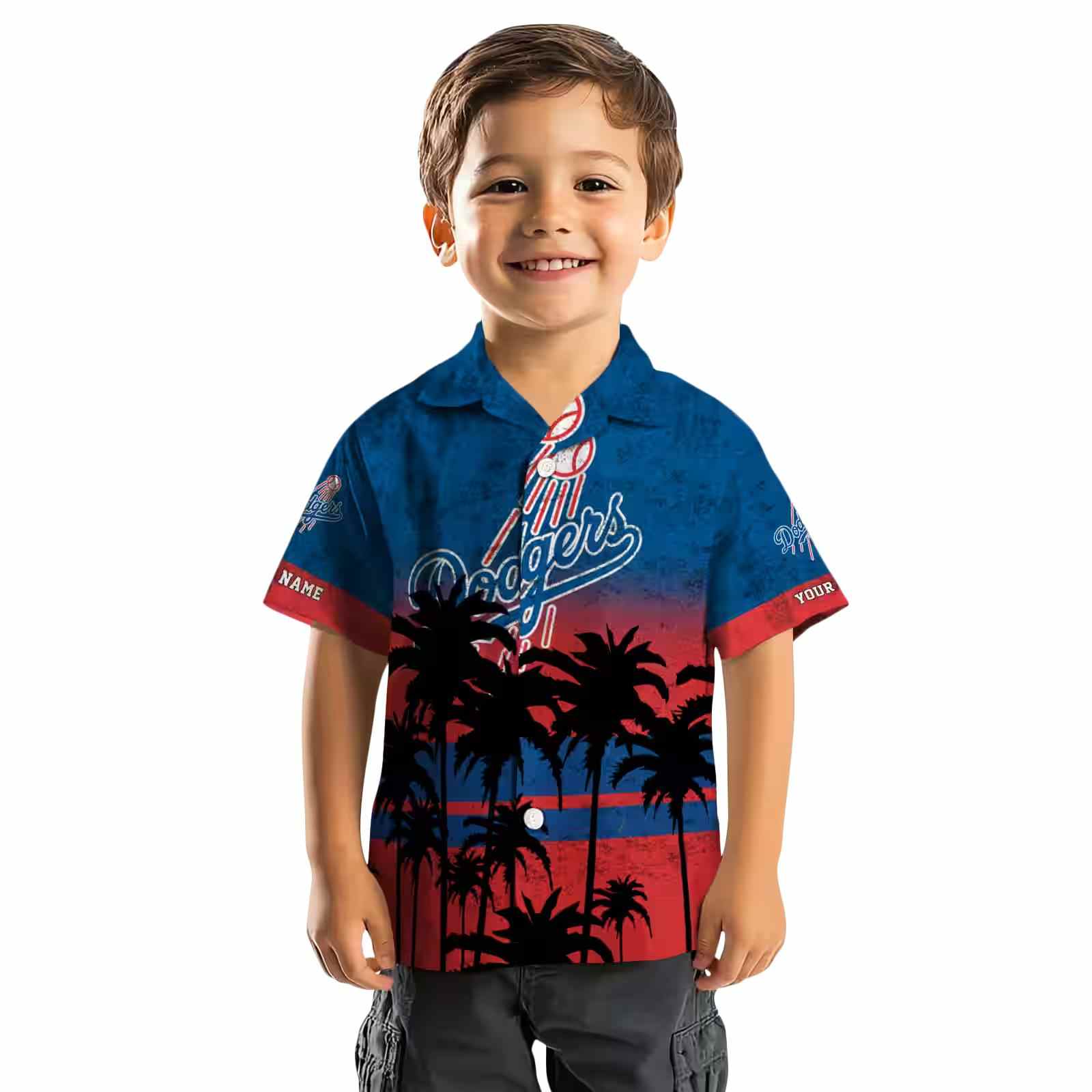 customized los angeles dodgers sunset pattern blue black hawaiian shirt top rated