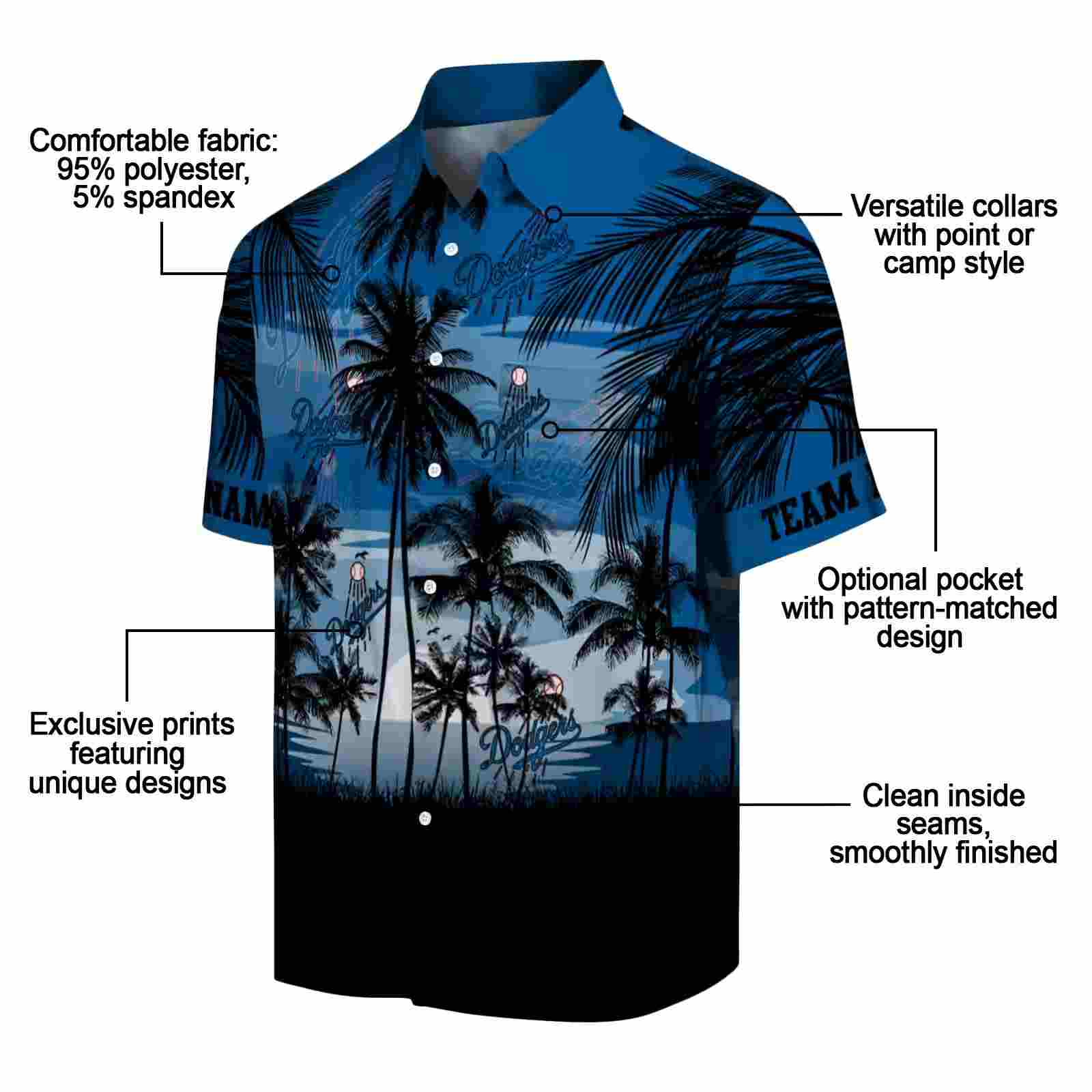 customized los angeles dodgers sunset scene blue black hawaiian shirt new arrival