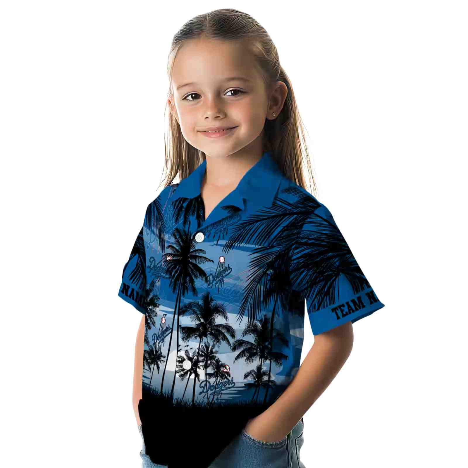 customized los angeles dodgers sunset scene blue black hawaiian shirt premium grade