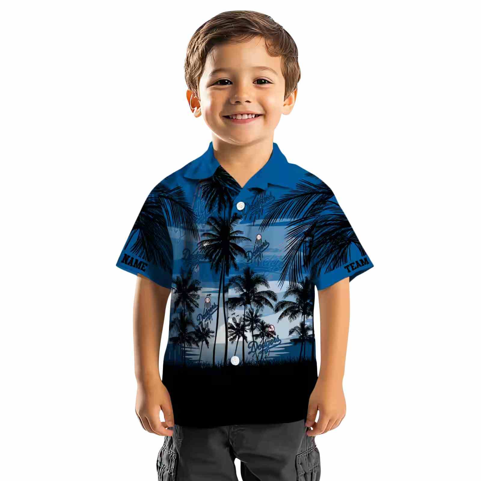 customized los angeles dodgers sunset scene blue black hawaiian shirt top rated