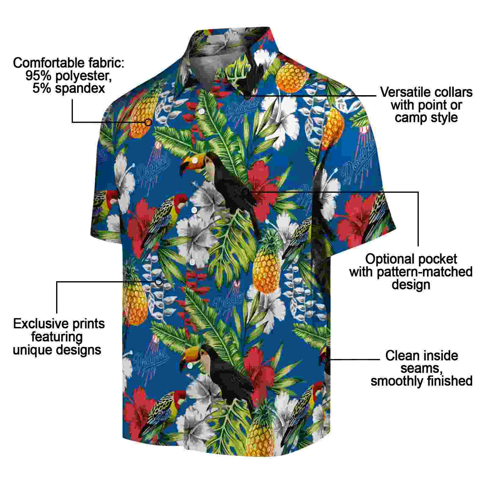 customized los angeles dodgers tropical toucan blue green hawaiian shirt new arrival