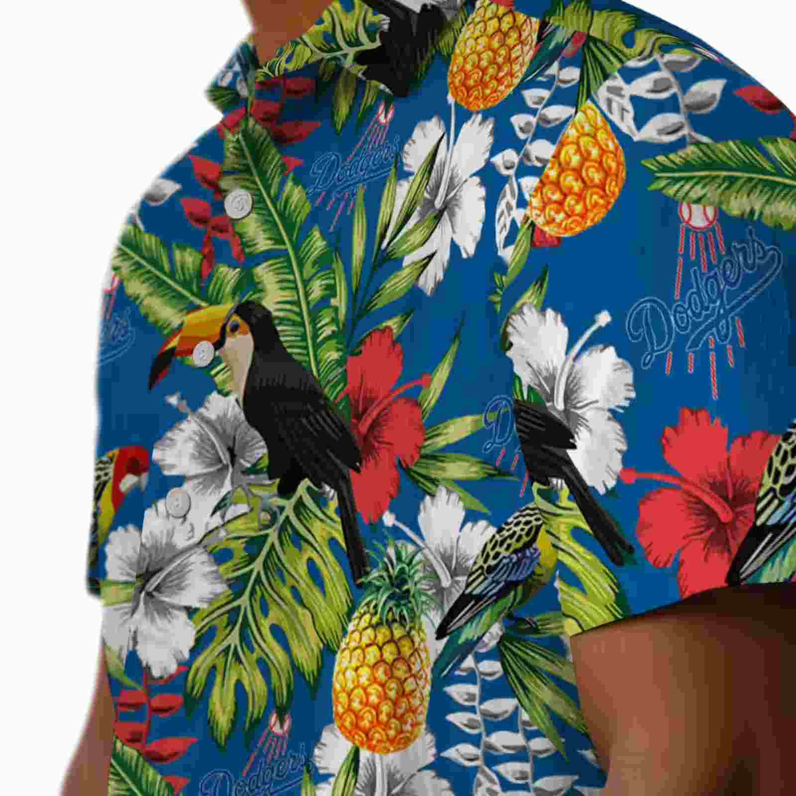 customized los angeles dodgers tropical toucan blue green hawaiian shirt trendy