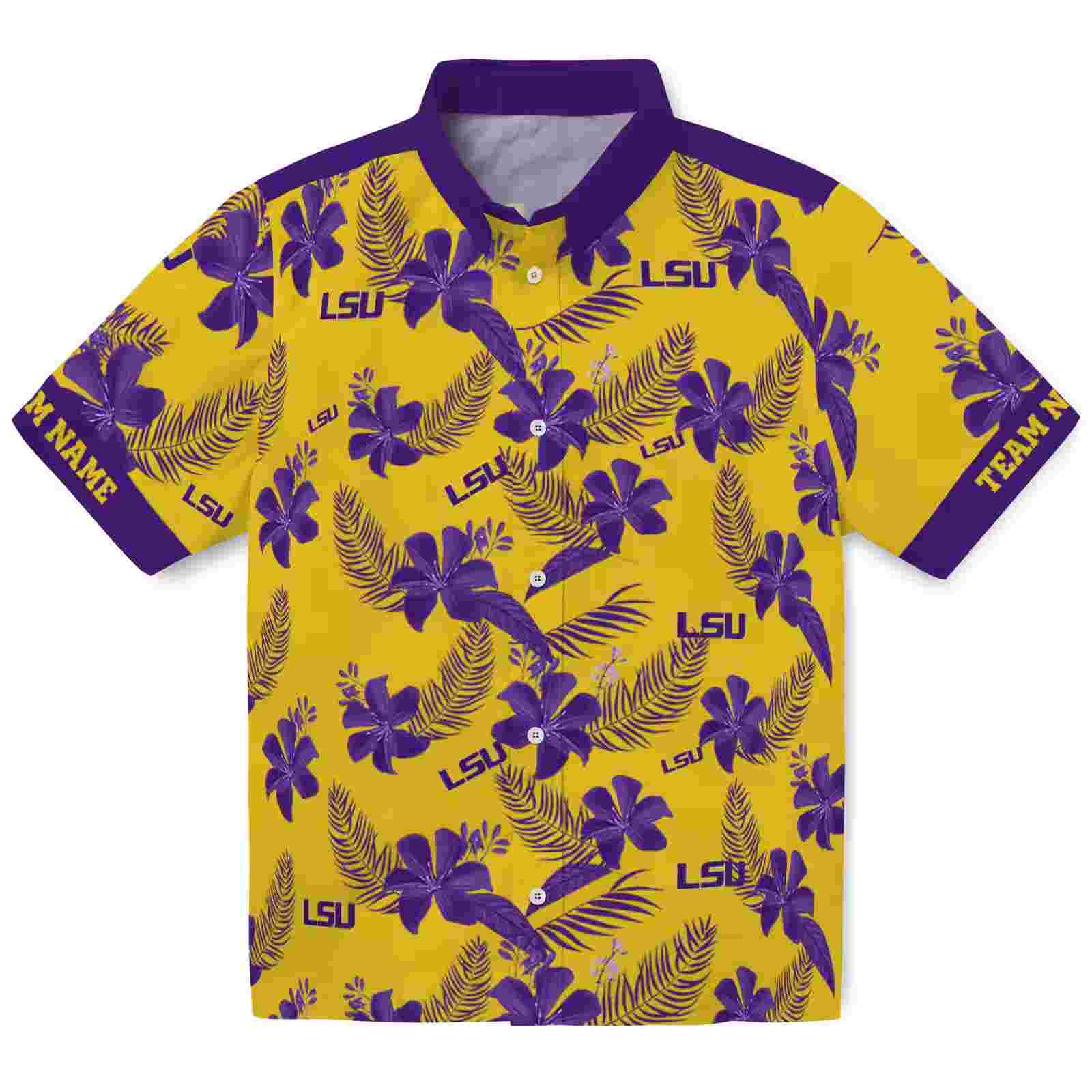 Customized LSU Tigers Botanical Print Gold Hawaiian Shirt