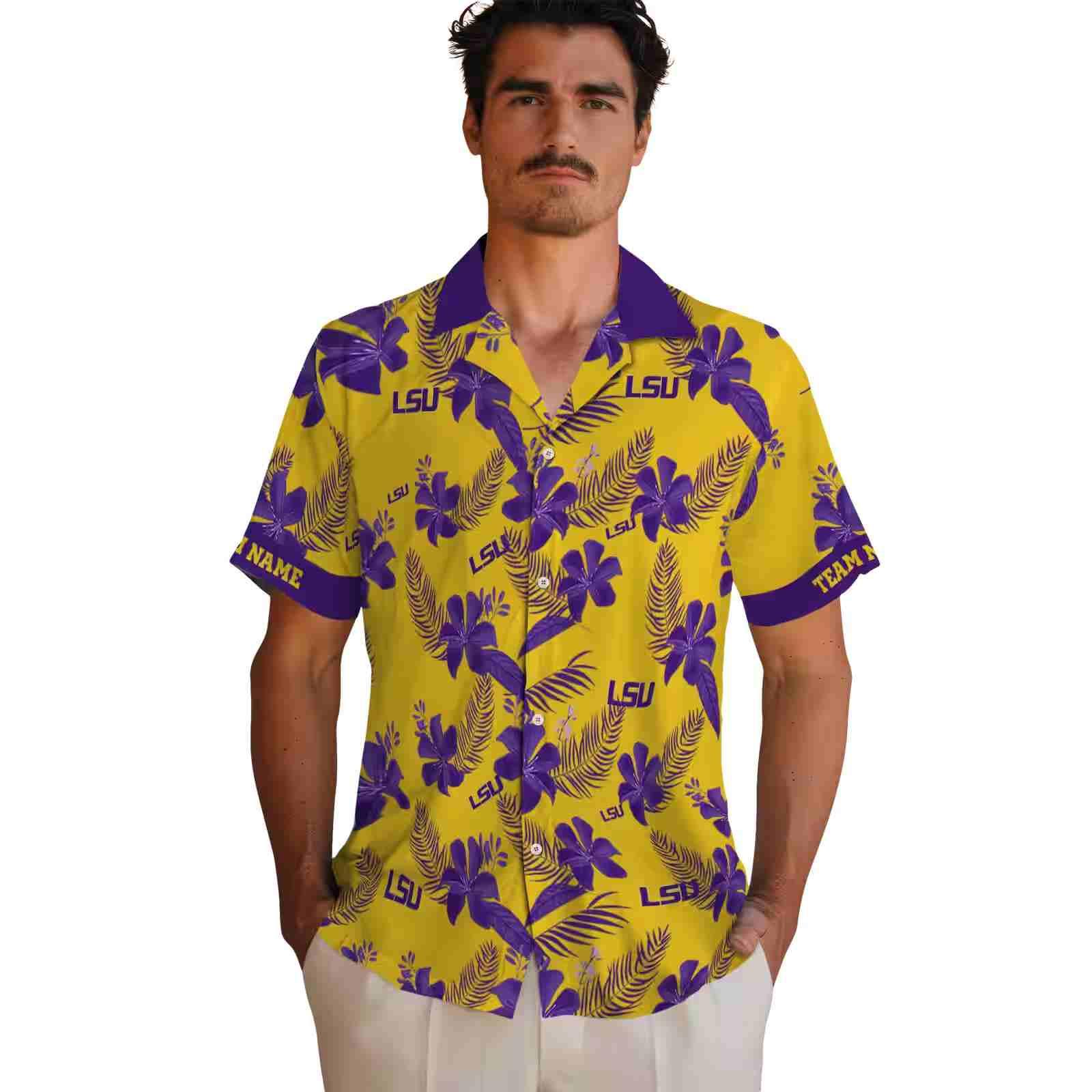 customized lsu tigers botanical print gold hawaiian shirt fashion forward