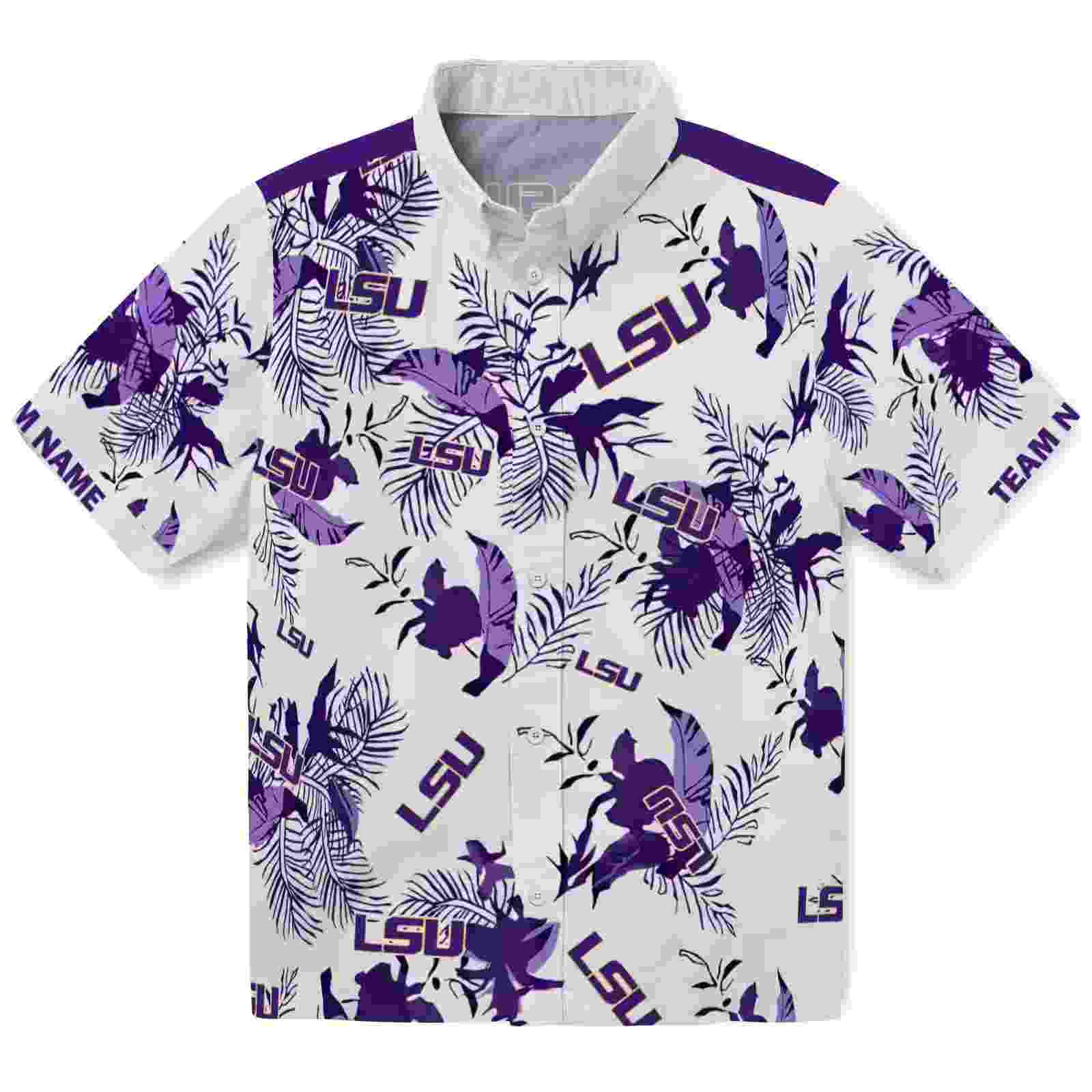 Customized LSU Tigers Botanical Theme Purple White Hawaiian Shirt