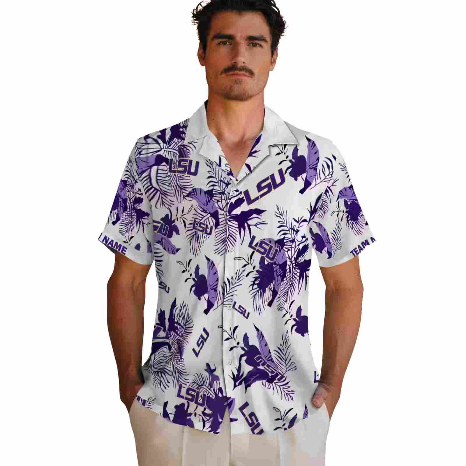 customized lsu tigers botanical theme purple white hawaiian shirt fashion forward