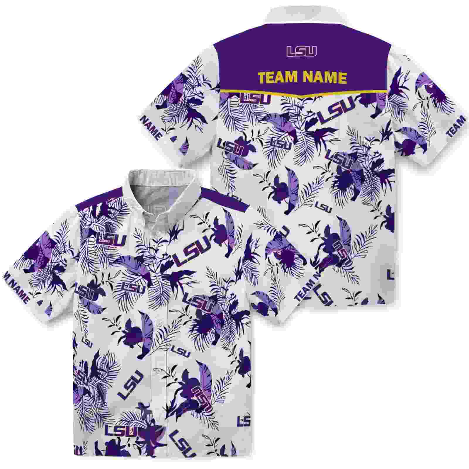 customized lsu tigers botanical theme purple white hawaiian shirt high quality