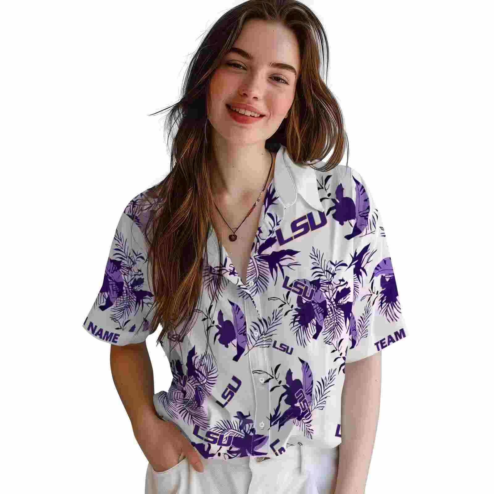 customized lsu tigers botanical theme purple white hawaiian shirt latest model