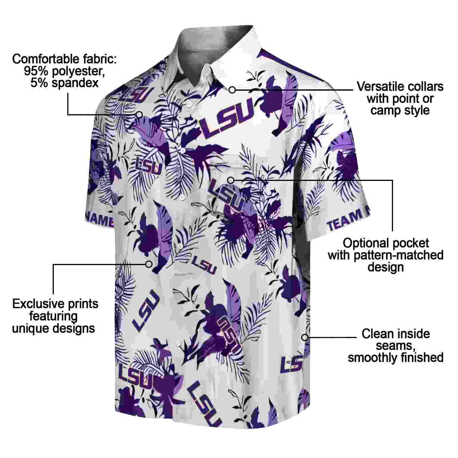 customized lsu tigers botanical theme purple white hawaiian shirt new arrival